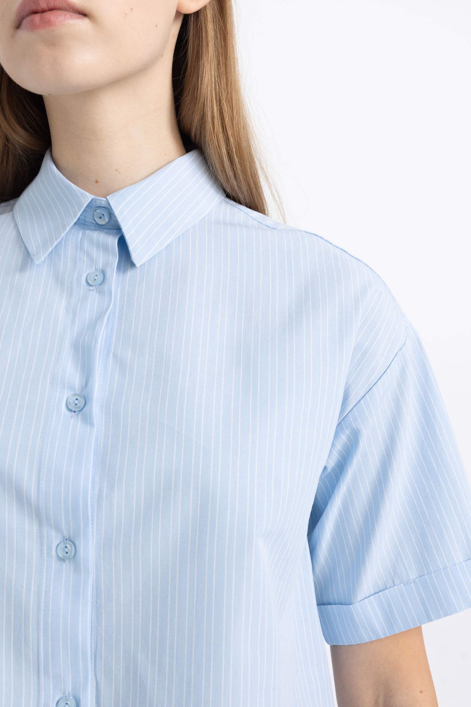 Oversize Fit Striped Short Sleeve Poplin Shirt