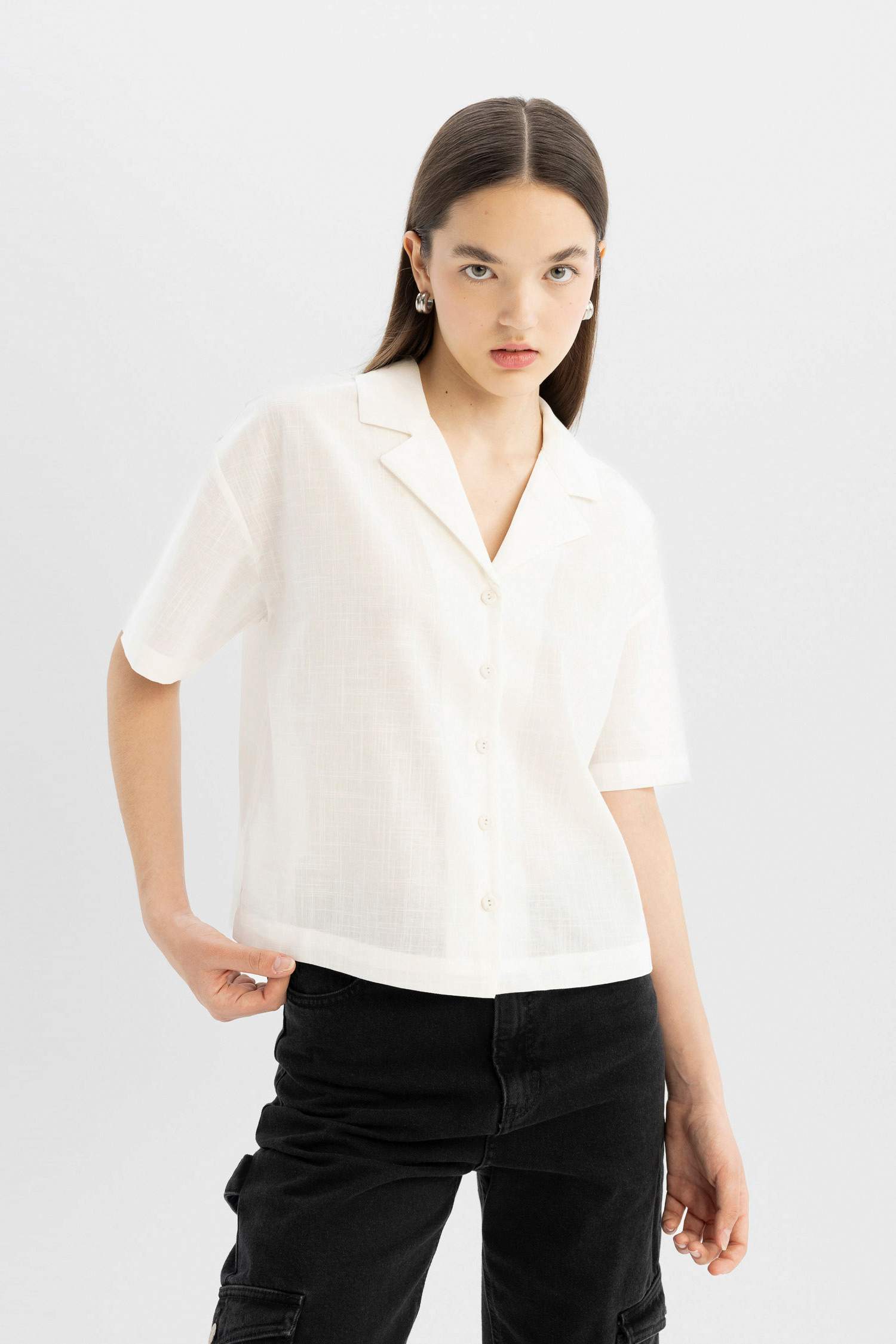 Oversize Fit Pyjamas Collar Short Sleeve Shirt