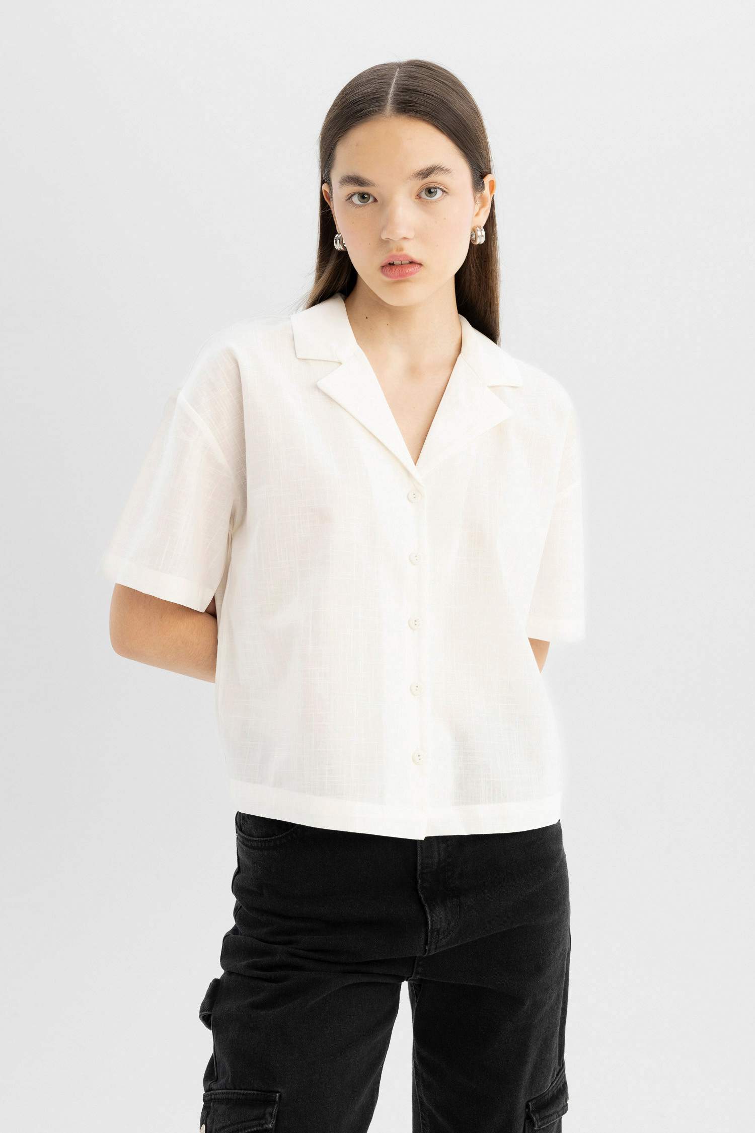 Oversize Fit Pyjamas Collar Short Sleeve Shirt