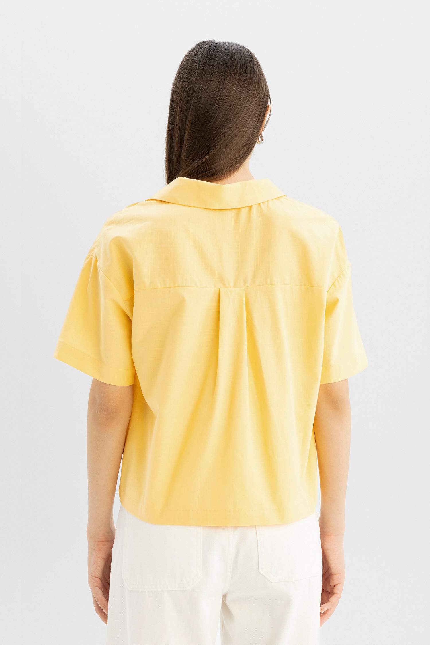 Oversize Fit Pajama Collar Flamed Cotton Shirt