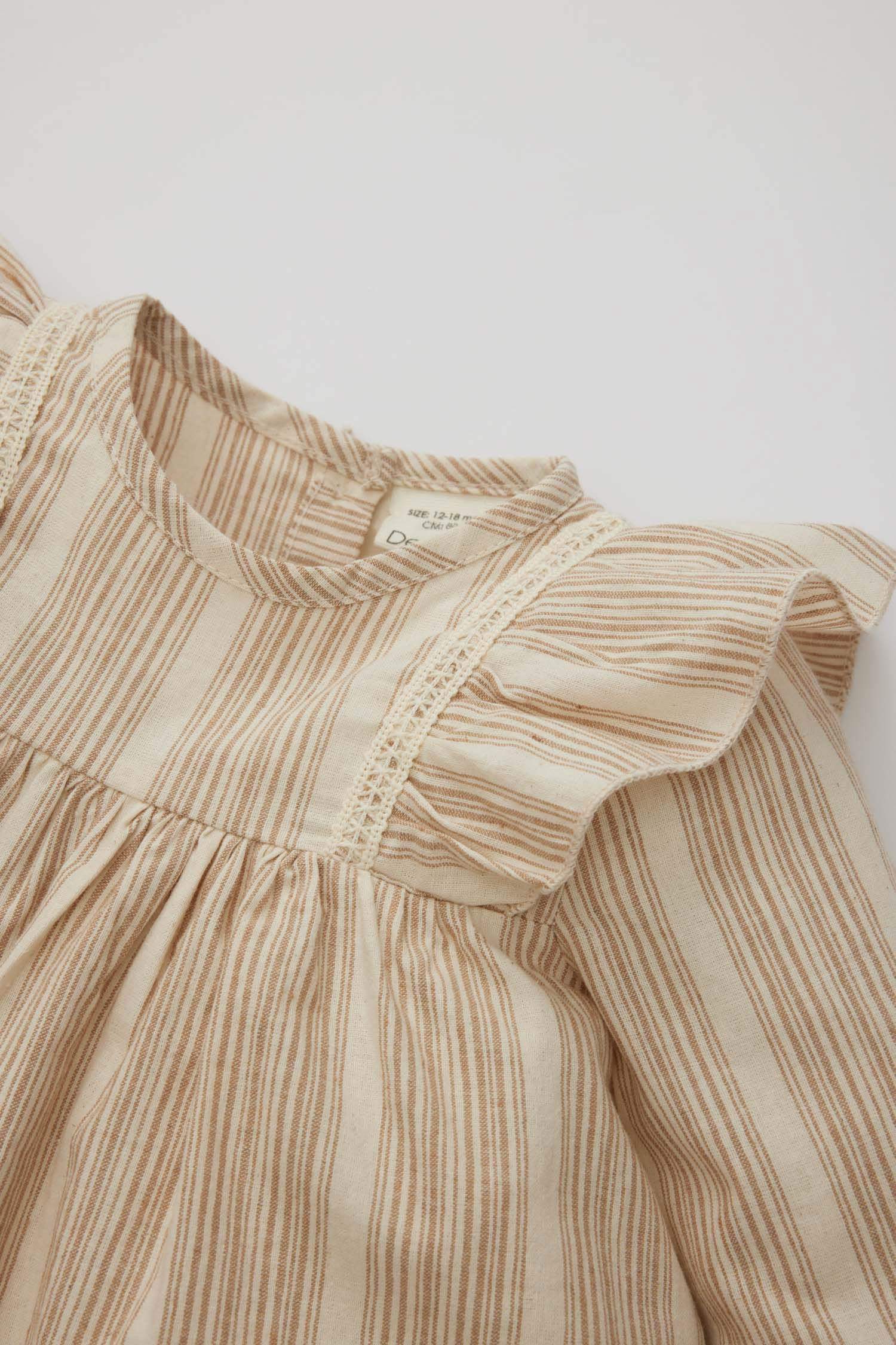 Robe rayée à manches longues en lin Pour Bébé Fille