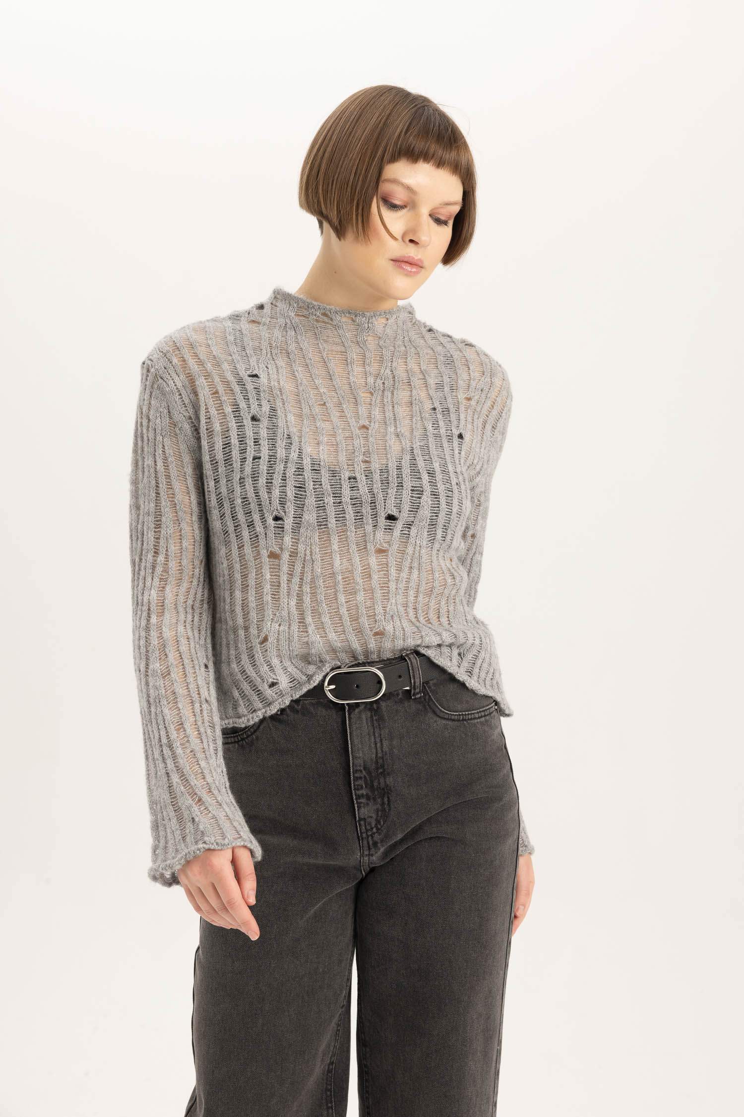 Relax Fit Half Turtleneck Lace Pullover