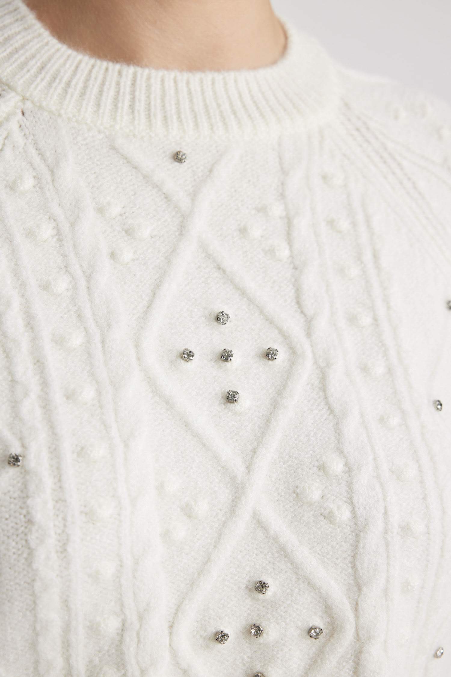 Crop Bisiklet Yaka Taşlı Triko Kazak