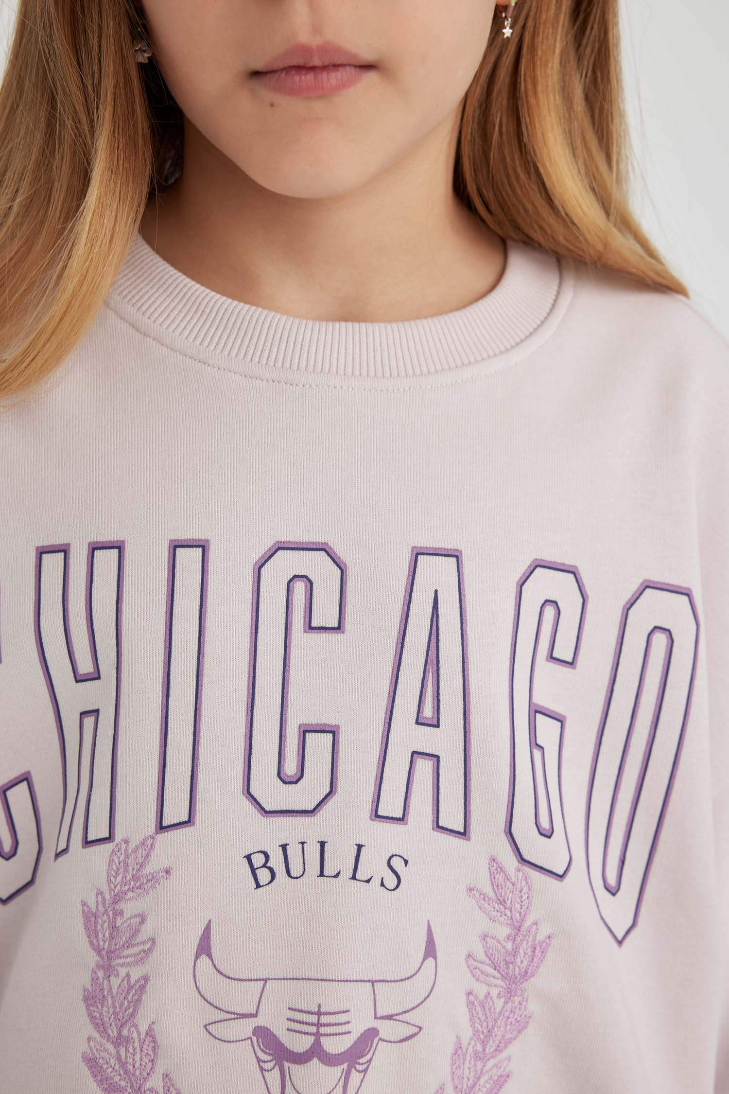 Kız Çocuk NBA Chicago Bulls Oversize Geniş Kalıp Bisiklet Yaka Sweatshirt