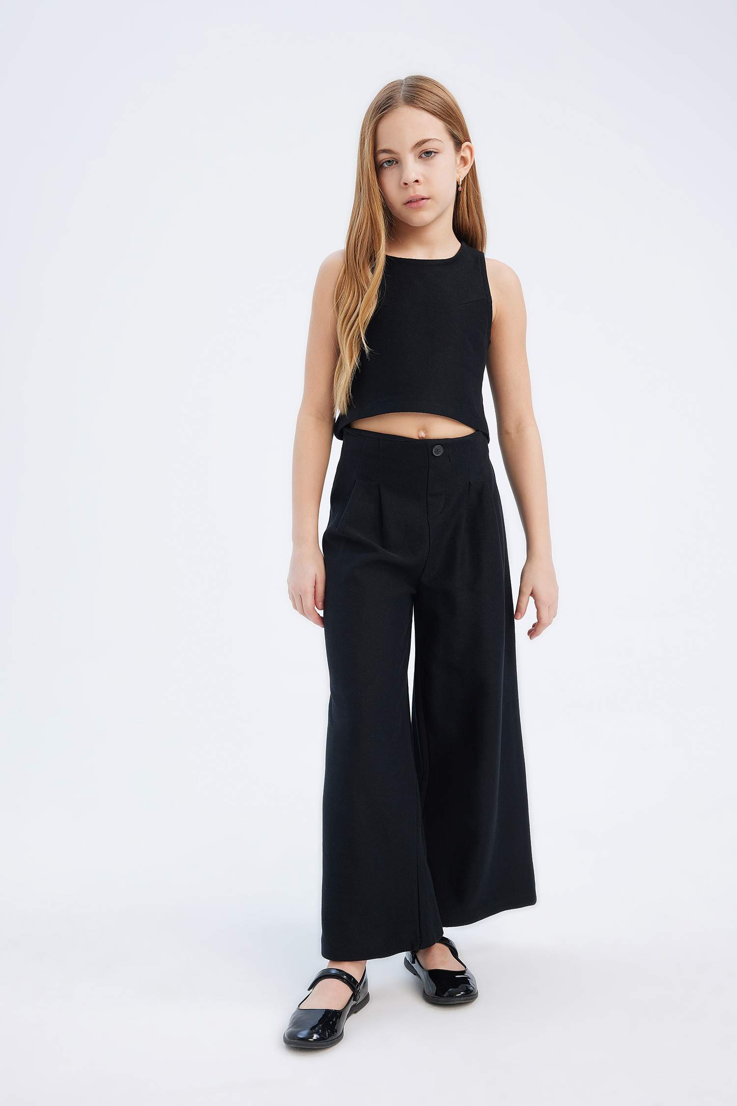 Kız Çocuk 2'li Takım Basic Düz Kolsuz Tişört Pantolon