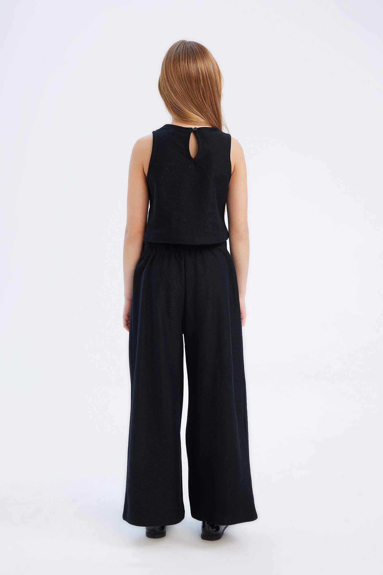 Kız Çocuk 2'li Takım Basic Düz Kolsuz Tişört Pantolon