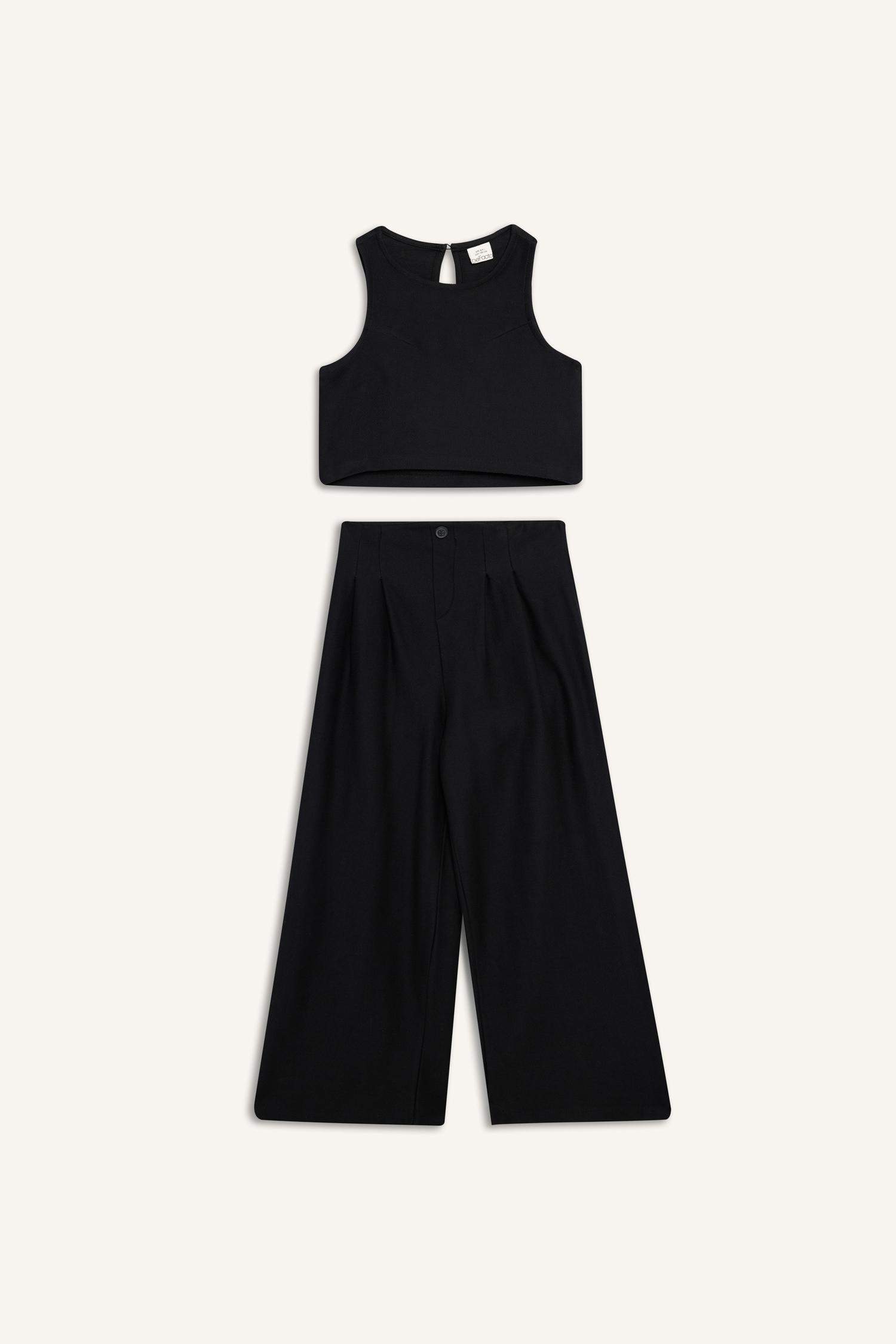 Kız Çocuk 2'li Takım Basic Düz Kolsuz Tişört Pantolon