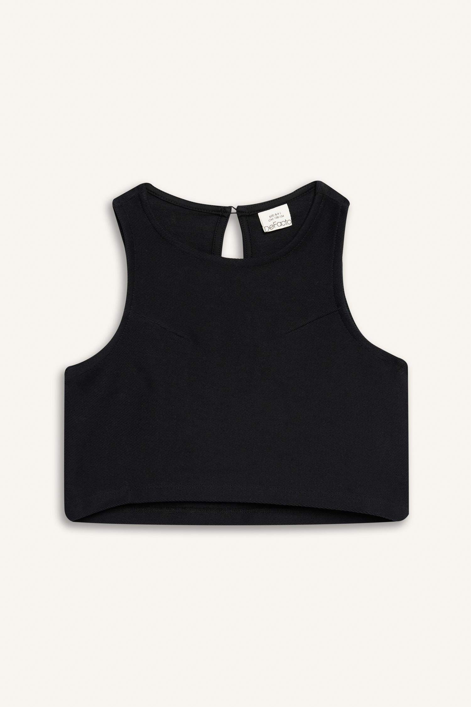 Kız Çocuk 2'li Takım Basic Düz Kolsuz Tişört Pantolon