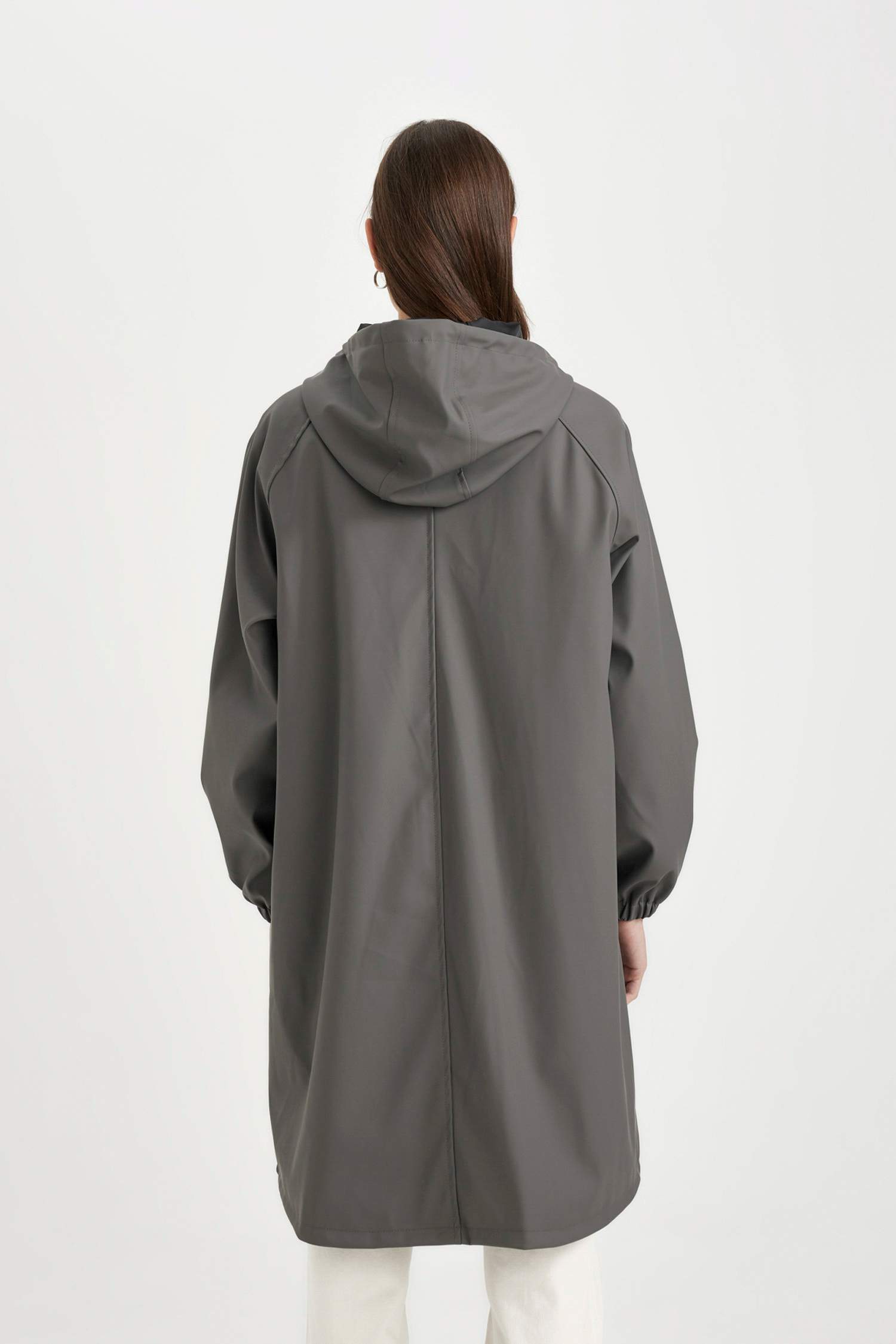 Su Geçirmez Uzun Yağmurluk Kapüşonlu Rüzgar Geçirmez Fermuar Çıtçıtlı Cepli