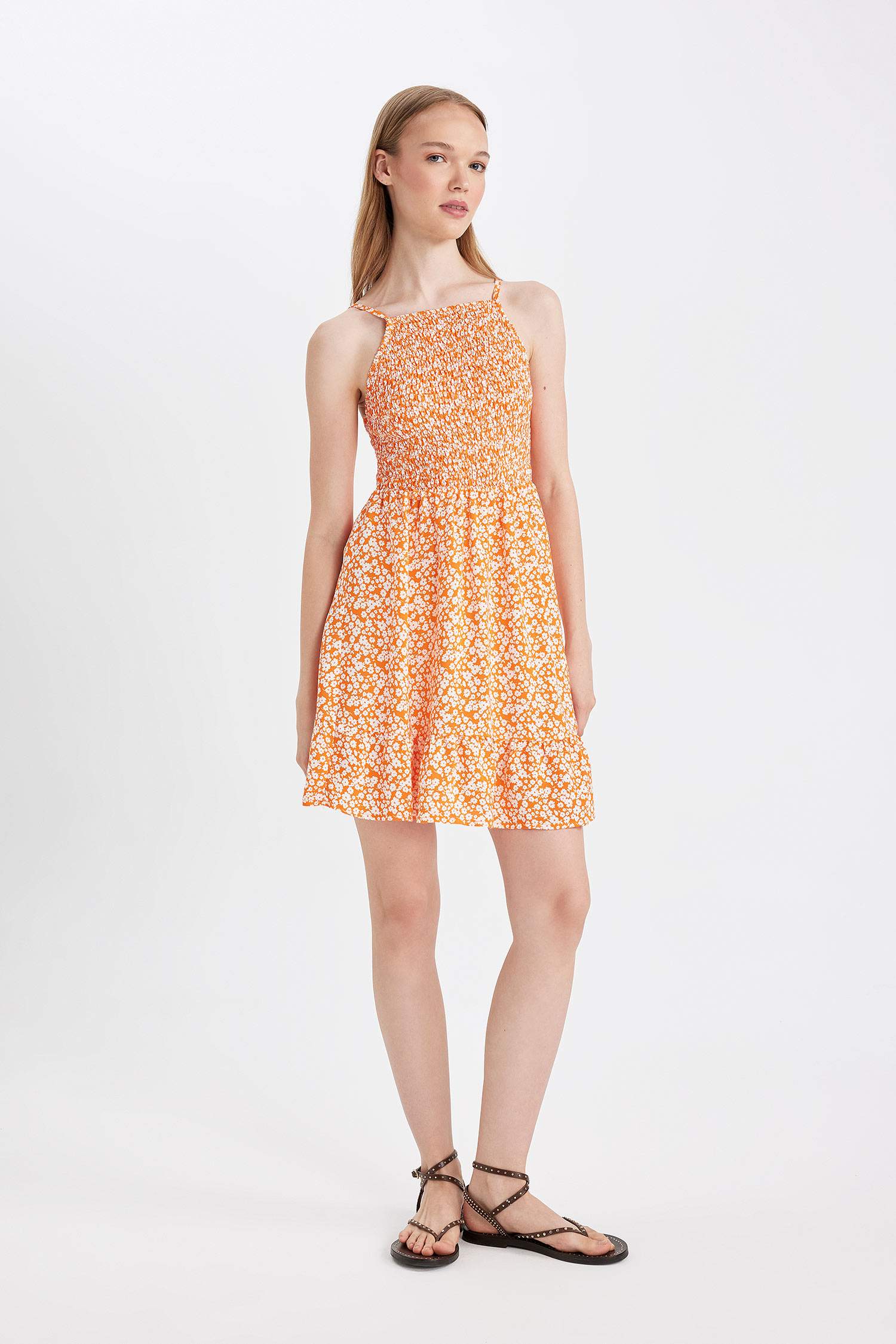 Halter Neck Floral Suspender Dress