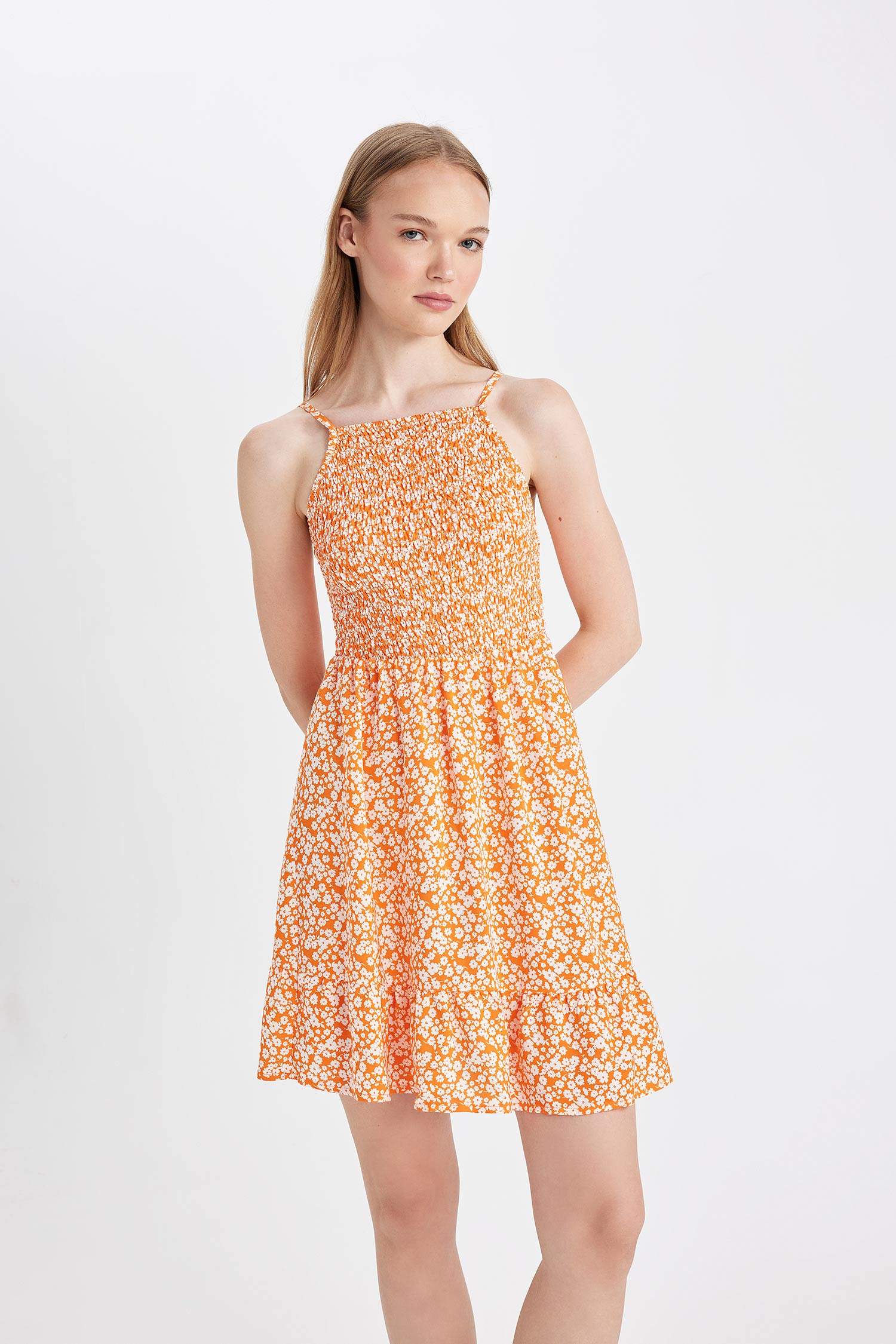 Halter Neck Floral Suspender Dress