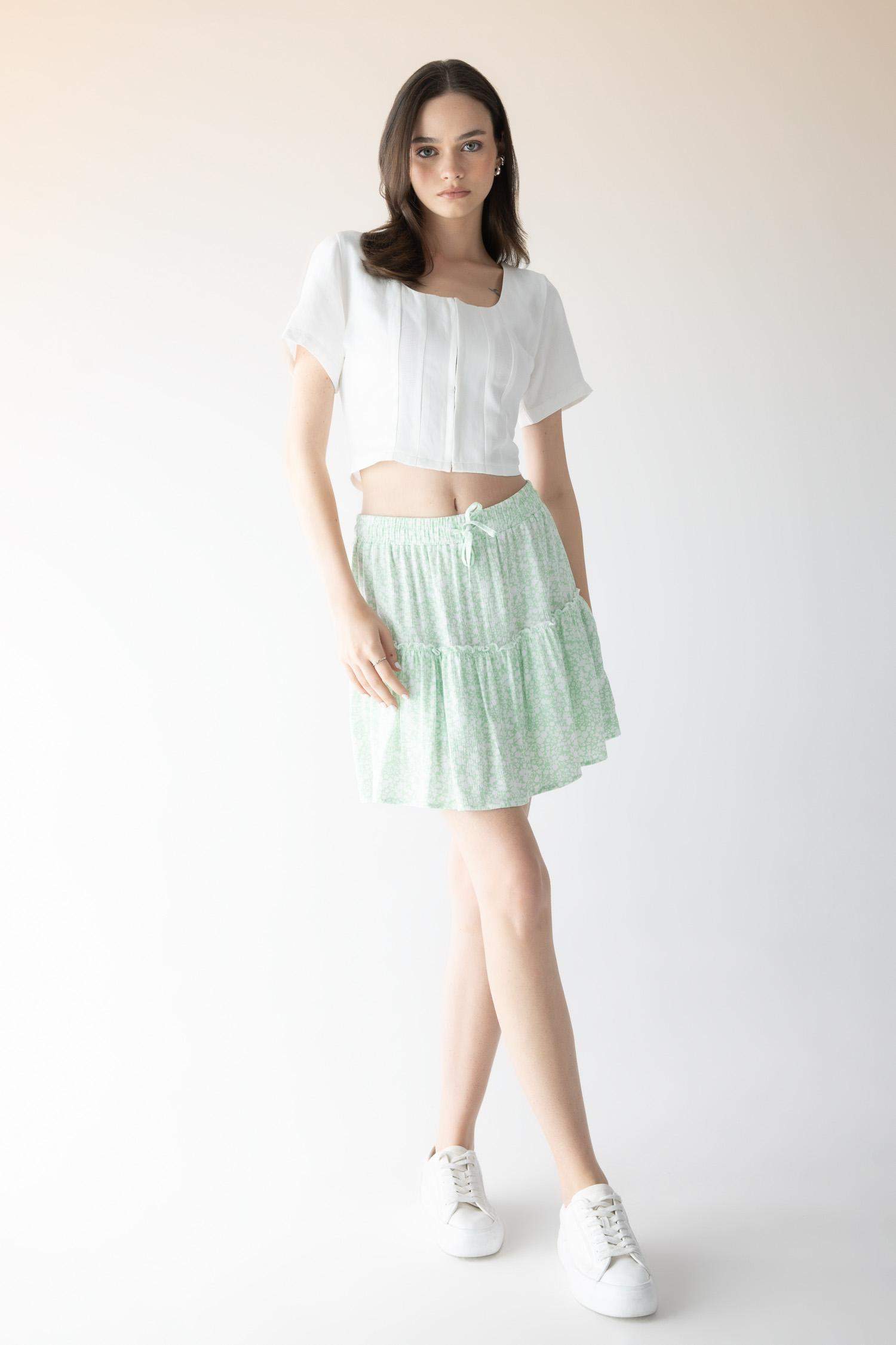 Floral Crinkle Viscose Mini Skirt