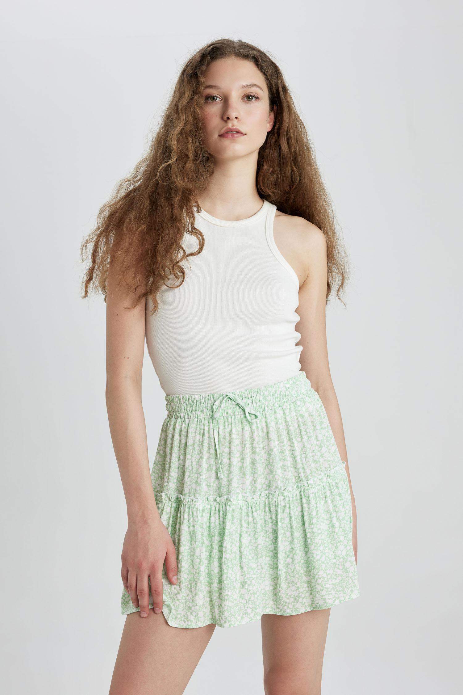 Floral Crinkle Viscose Mini Skirt