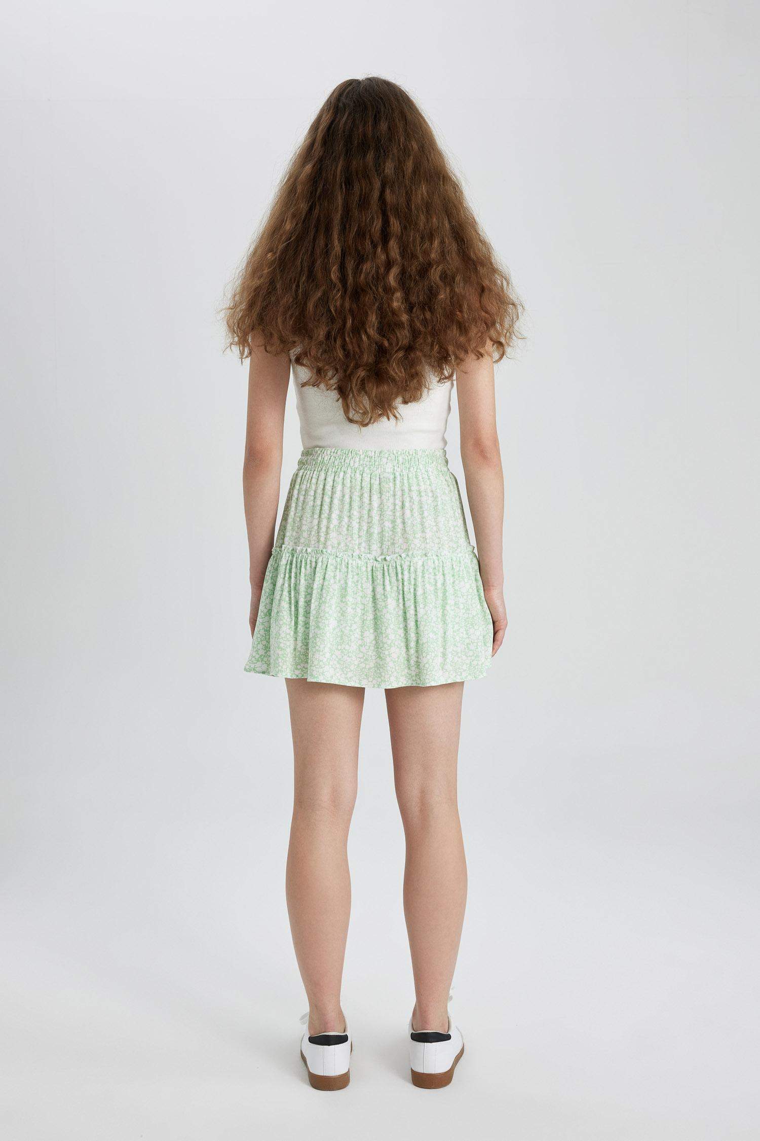 Floral Crinkle Viscose Mini Skirt