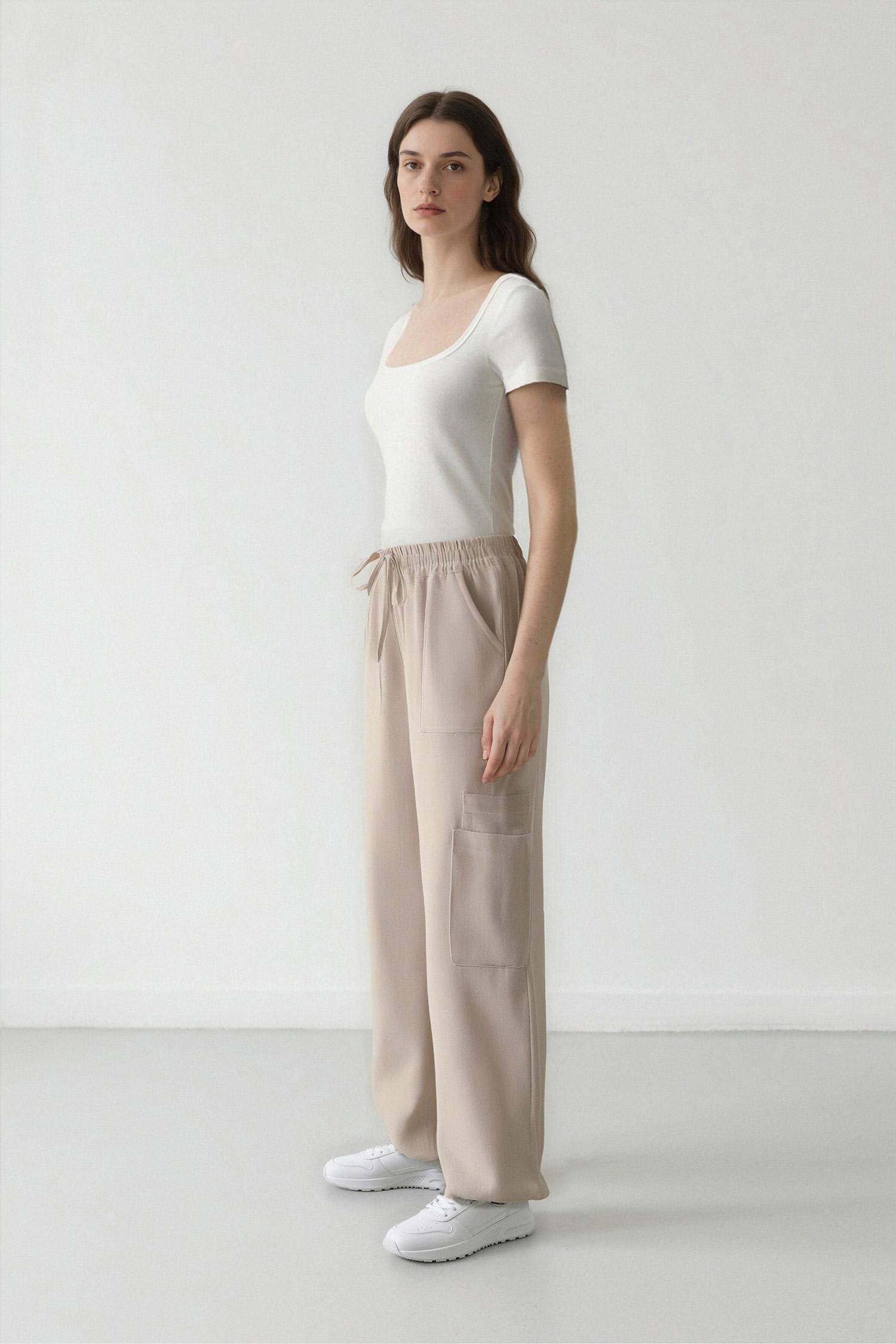Wide Leg High Waist Linen Blend Cargo Pants