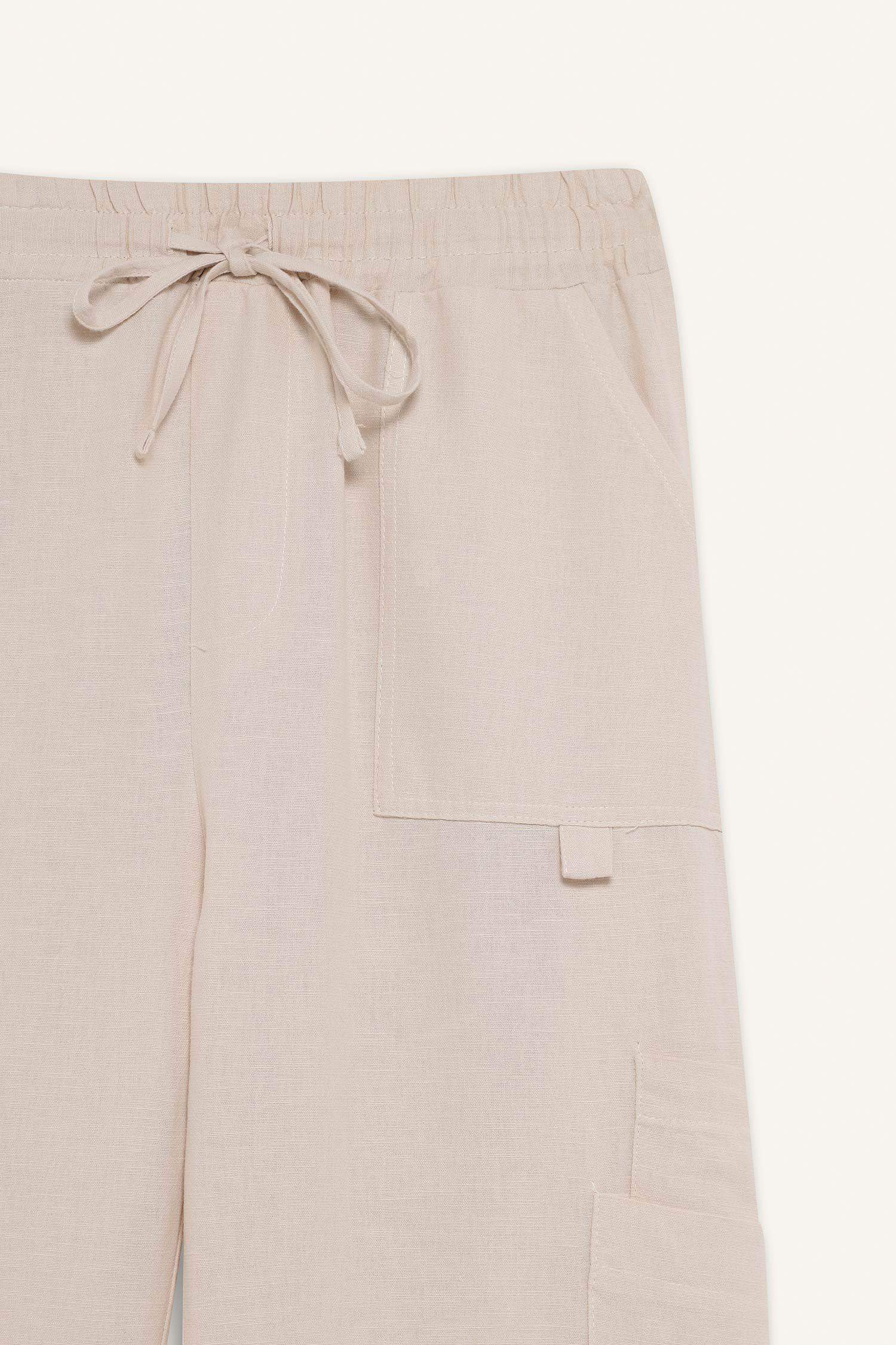 Wide Leg High Waist Linen Blend Cargo Pants