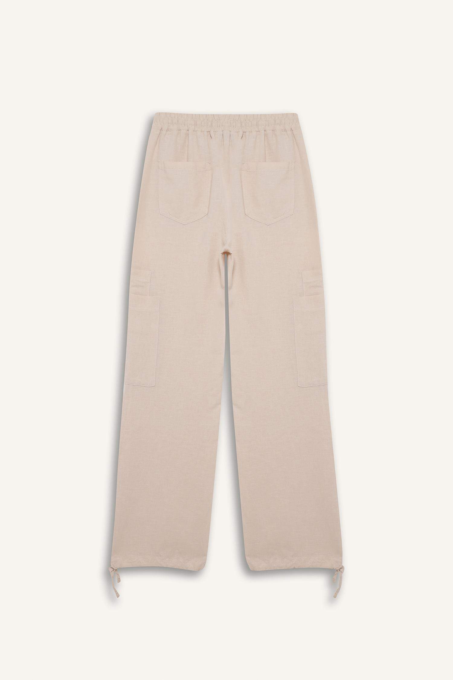Wide Leg High Waist Linen Blend Cargo Pants
