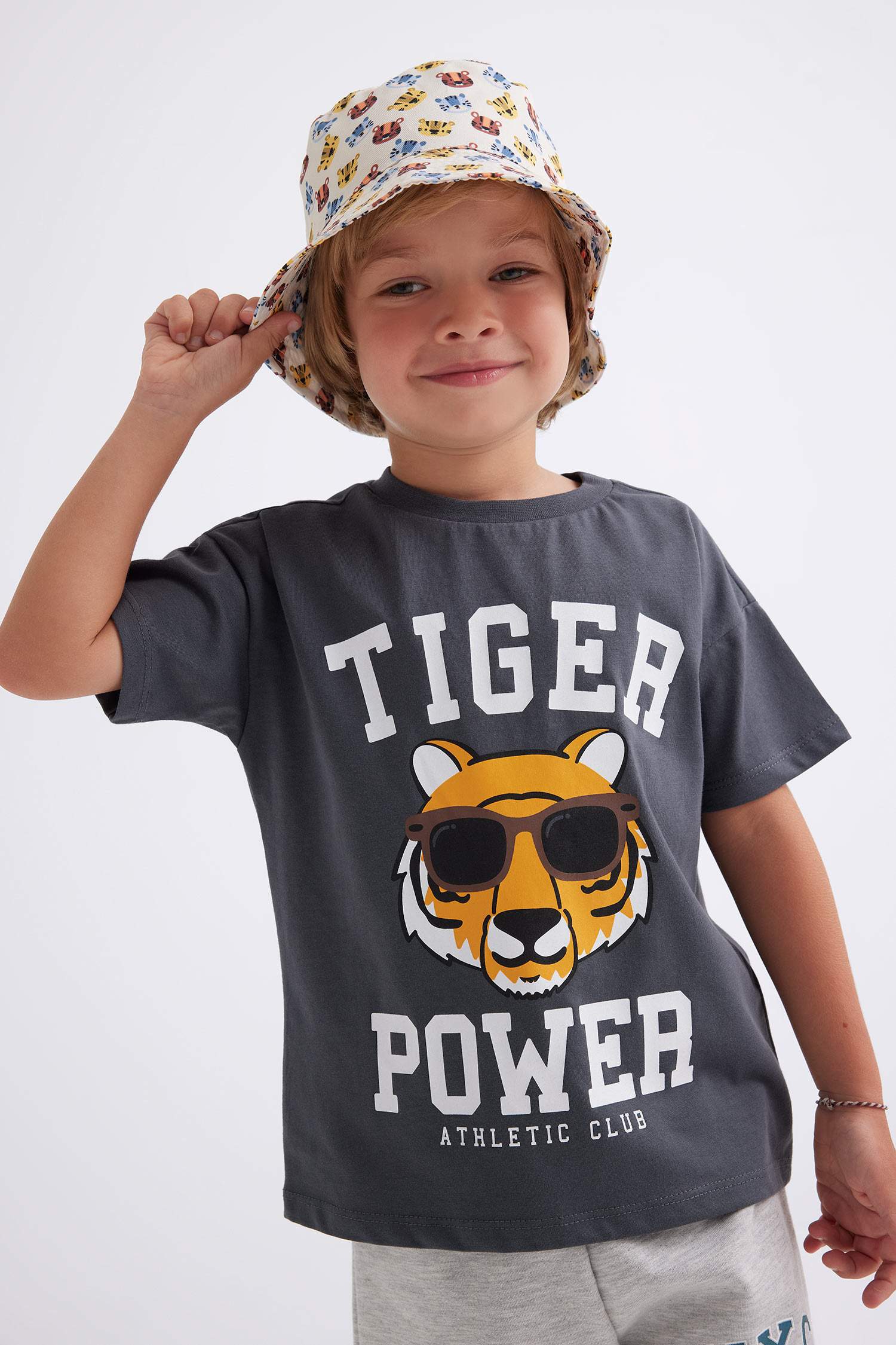 T-Shirt à Manches Courtes Col rond Imprimé à Motif Tigre pour Bébé Garçon