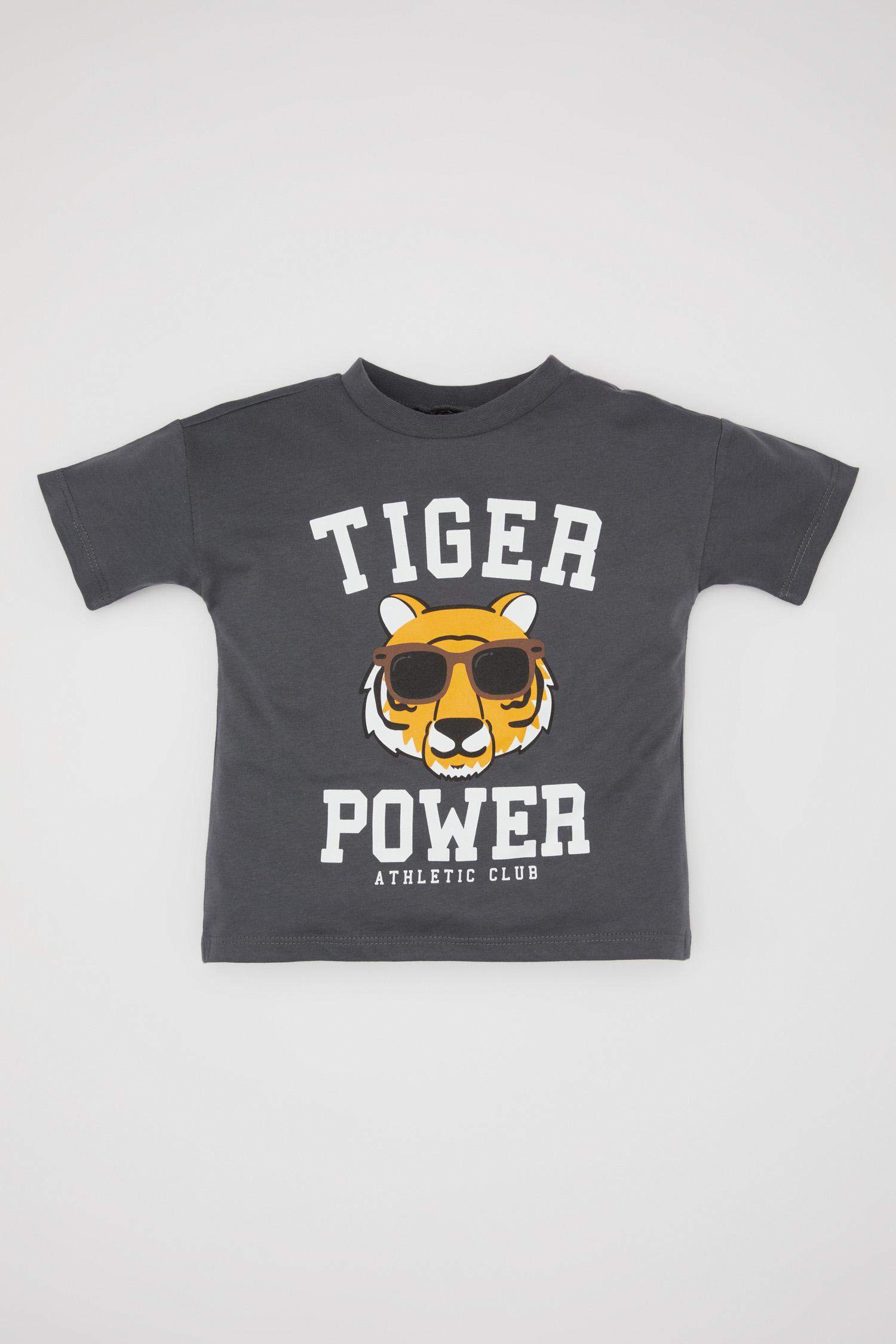 T-Shirt à Manches Courtes Col rond Imprimé à Motif Tigre pour Bébé Garçon
