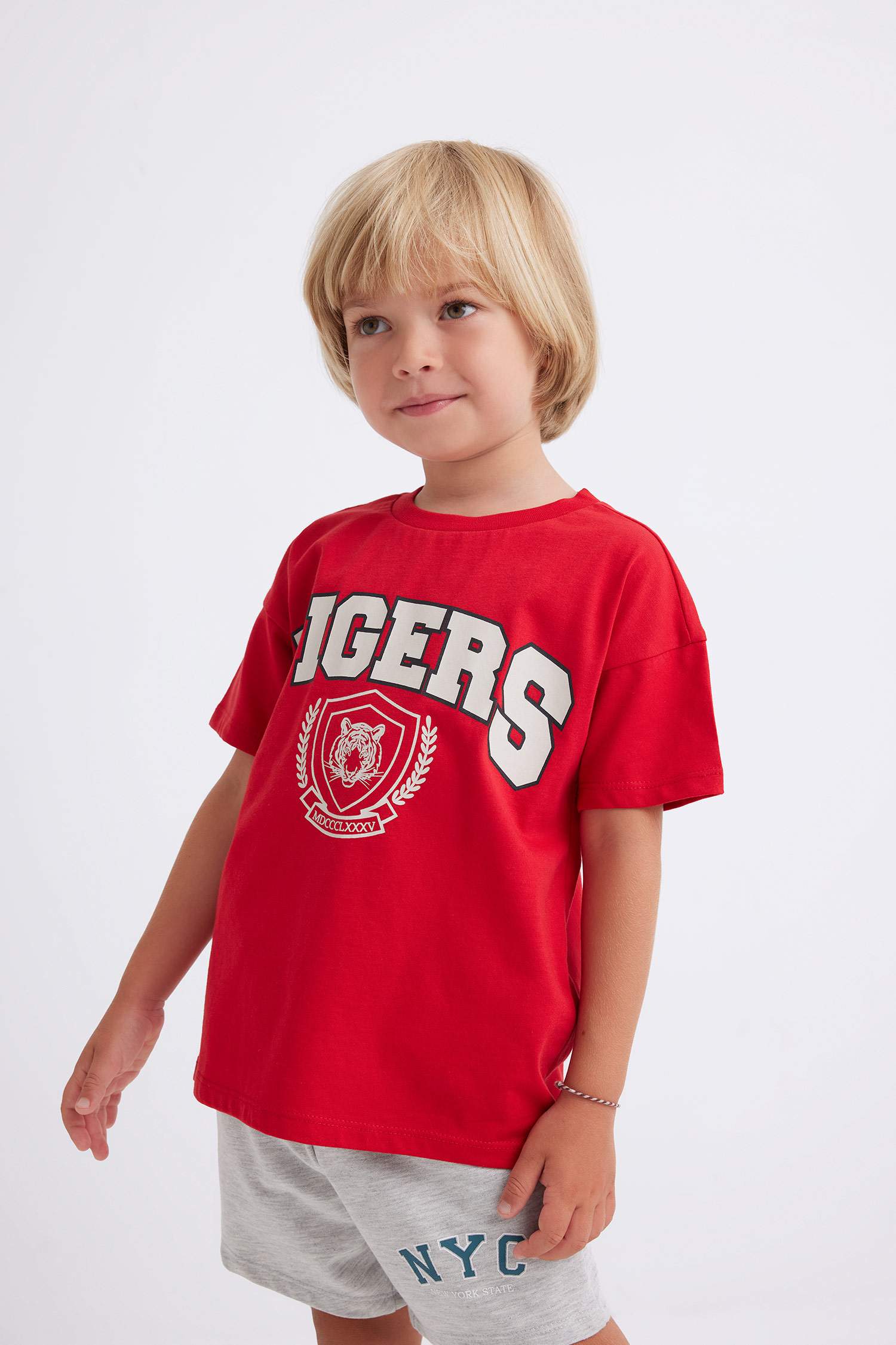 T-Shirt à Manches Courtes Col rond Imprimé à Motif Tigre pour Bébé Garçon