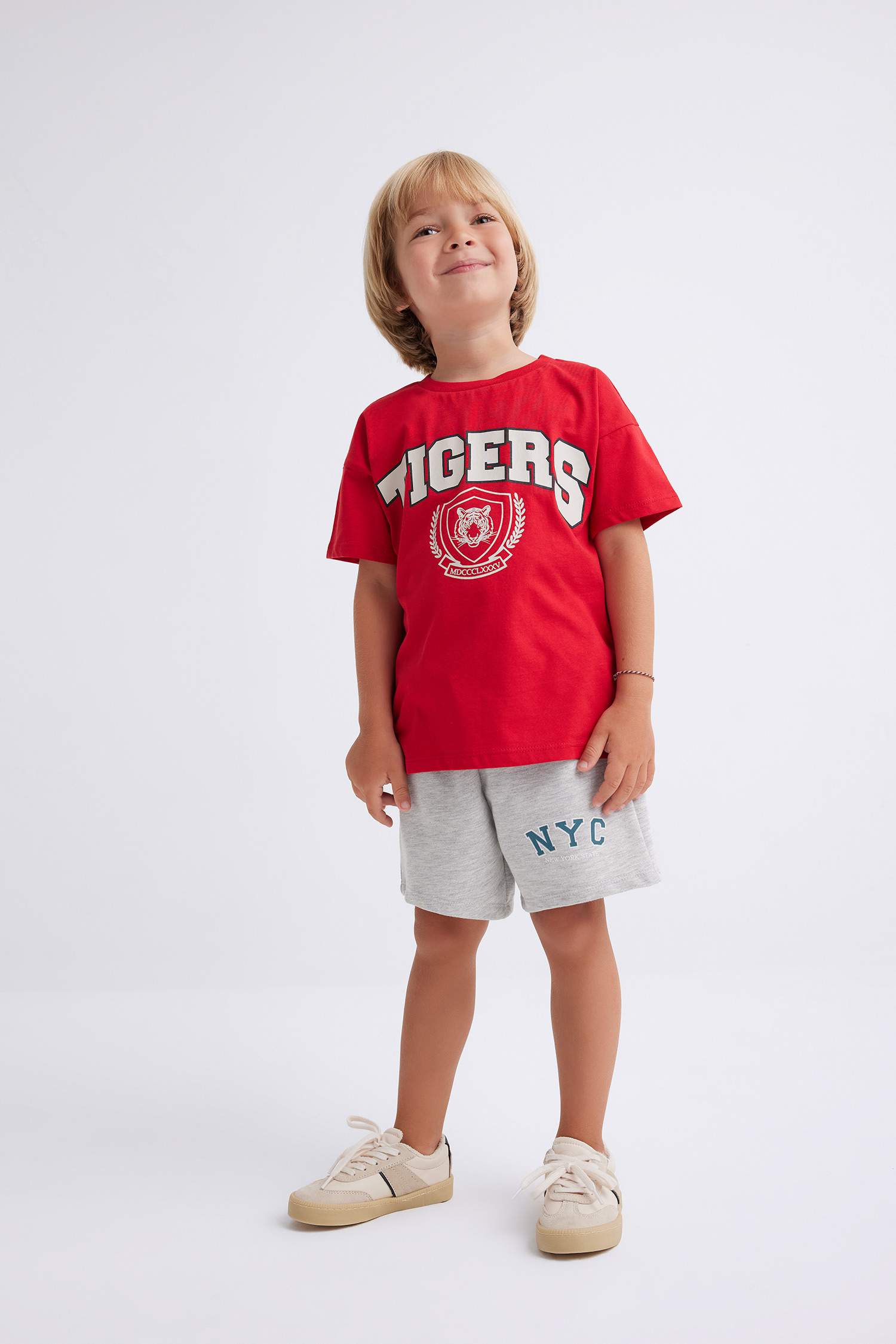 T-Shirt à Manches Courtes Col rond Imprimé à Motif Tigre pour Bébé Garçon