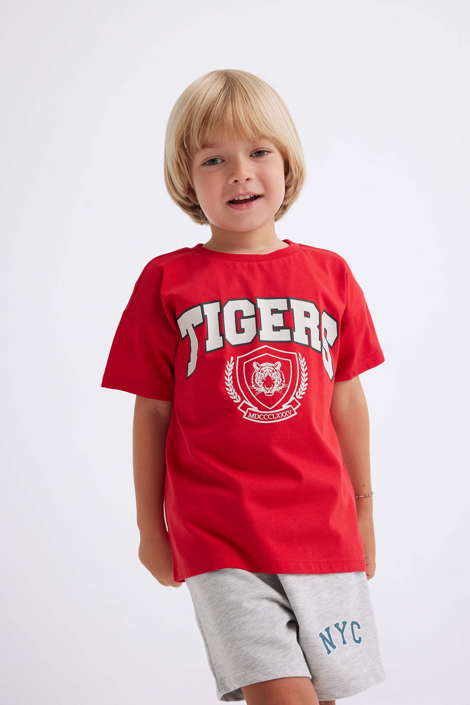 T-Shirt à Manches Courtes Col rond Imprimé à Motif Tigre pour Bébé Garçon