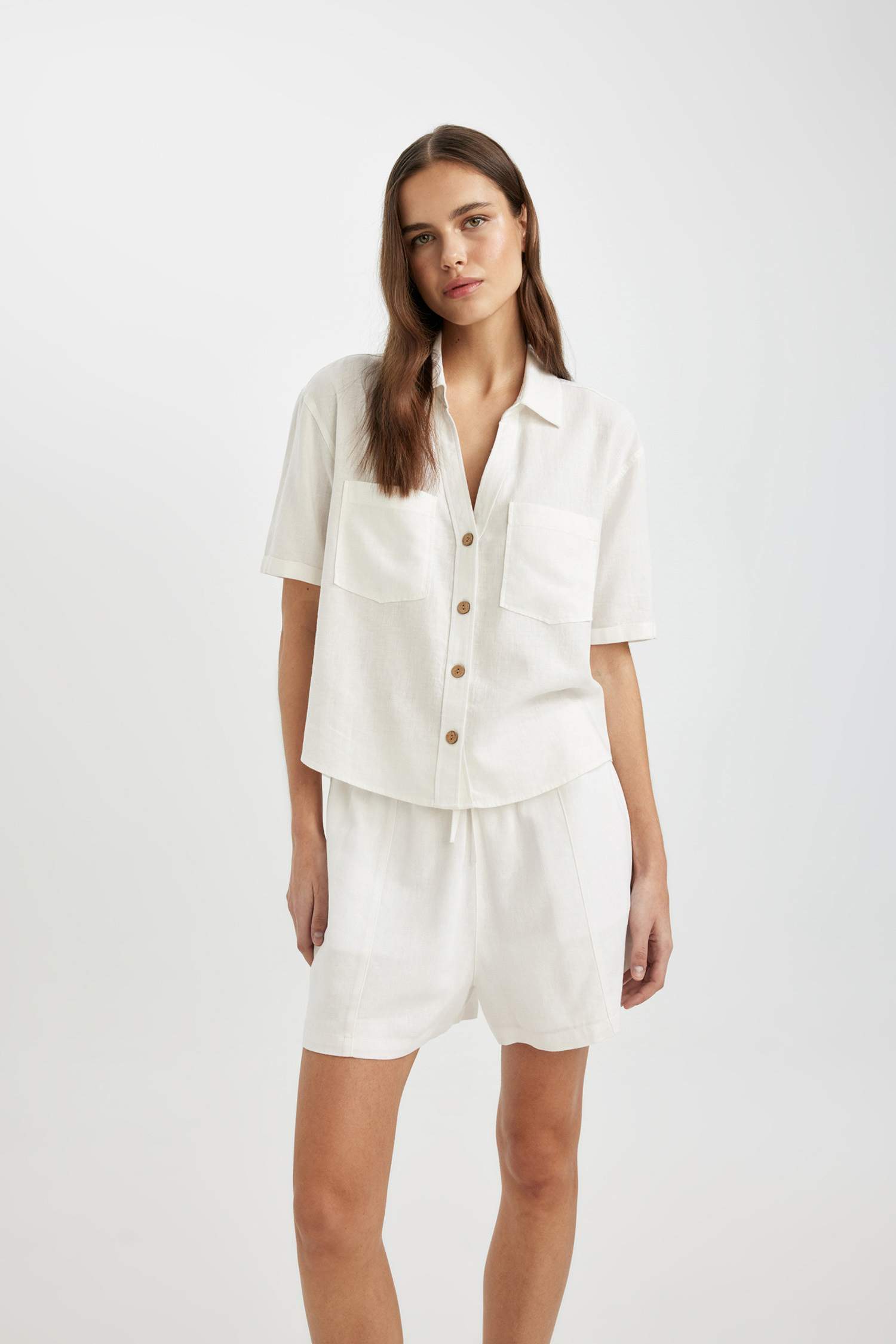 Boxy Fit Linen Blend Short Sleeve Shirt