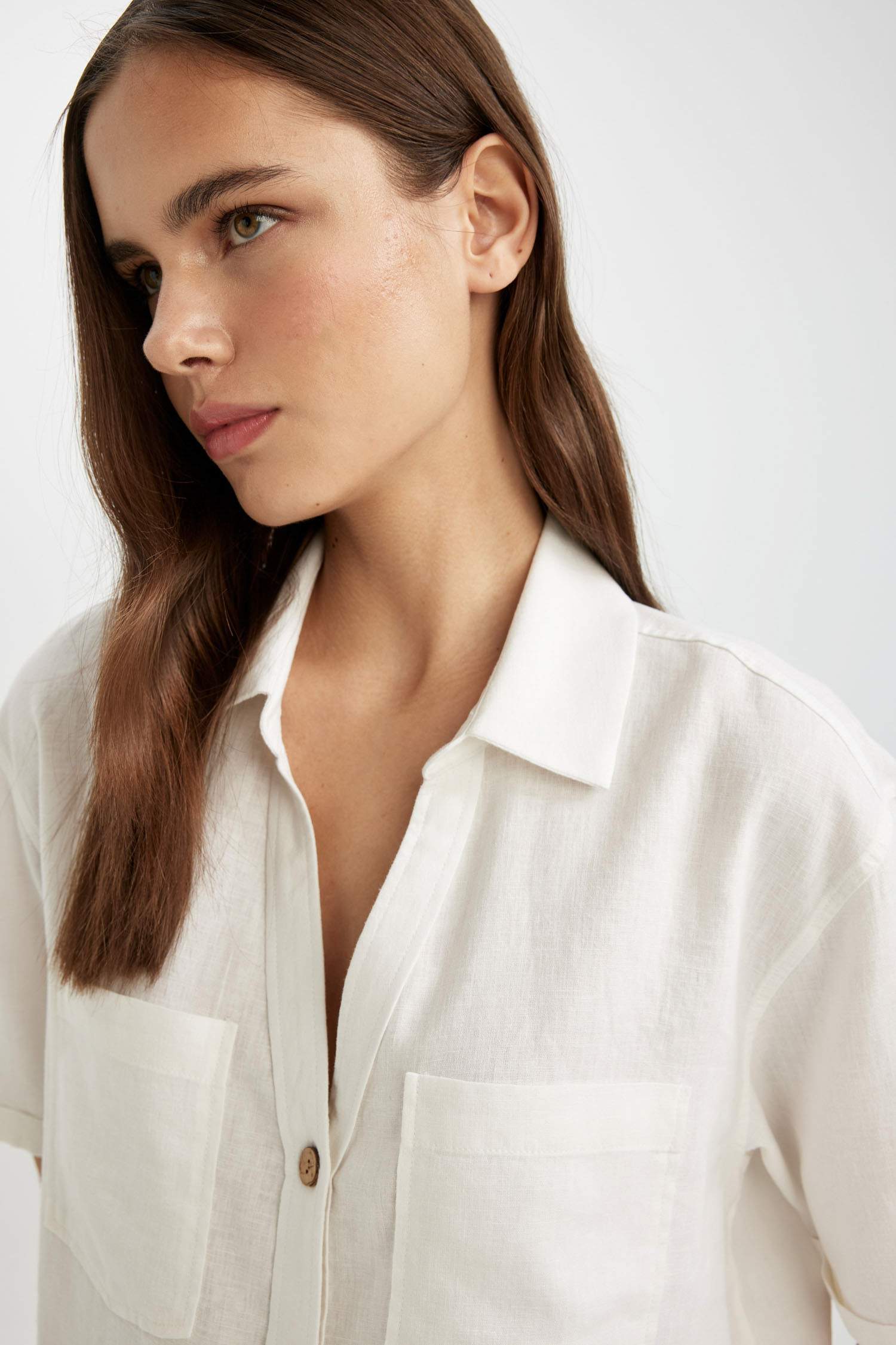 Boxy Fit Linen Blend Short Sleeve Shirt