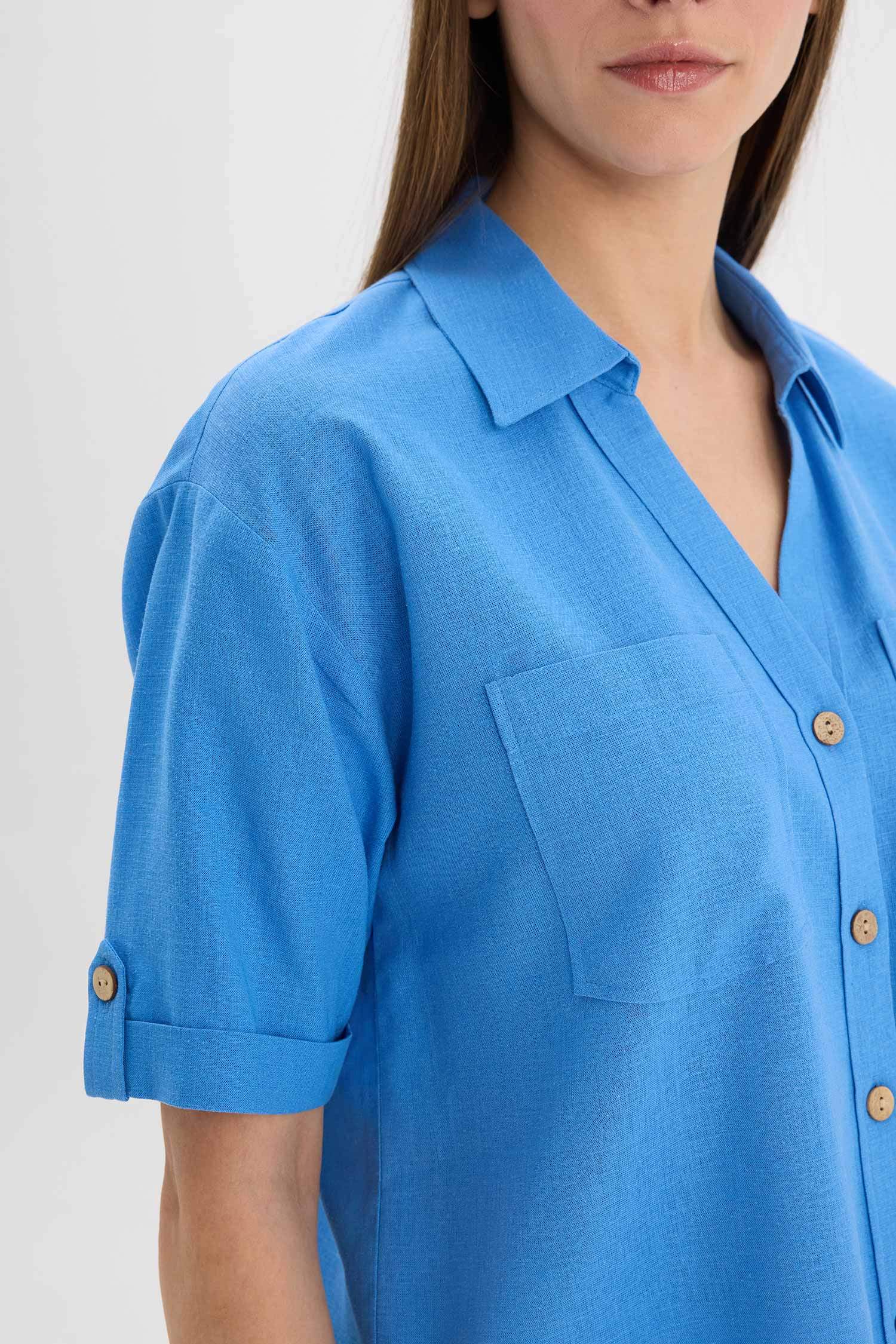 Chemise Boxy en lin mélangé à manches courtes