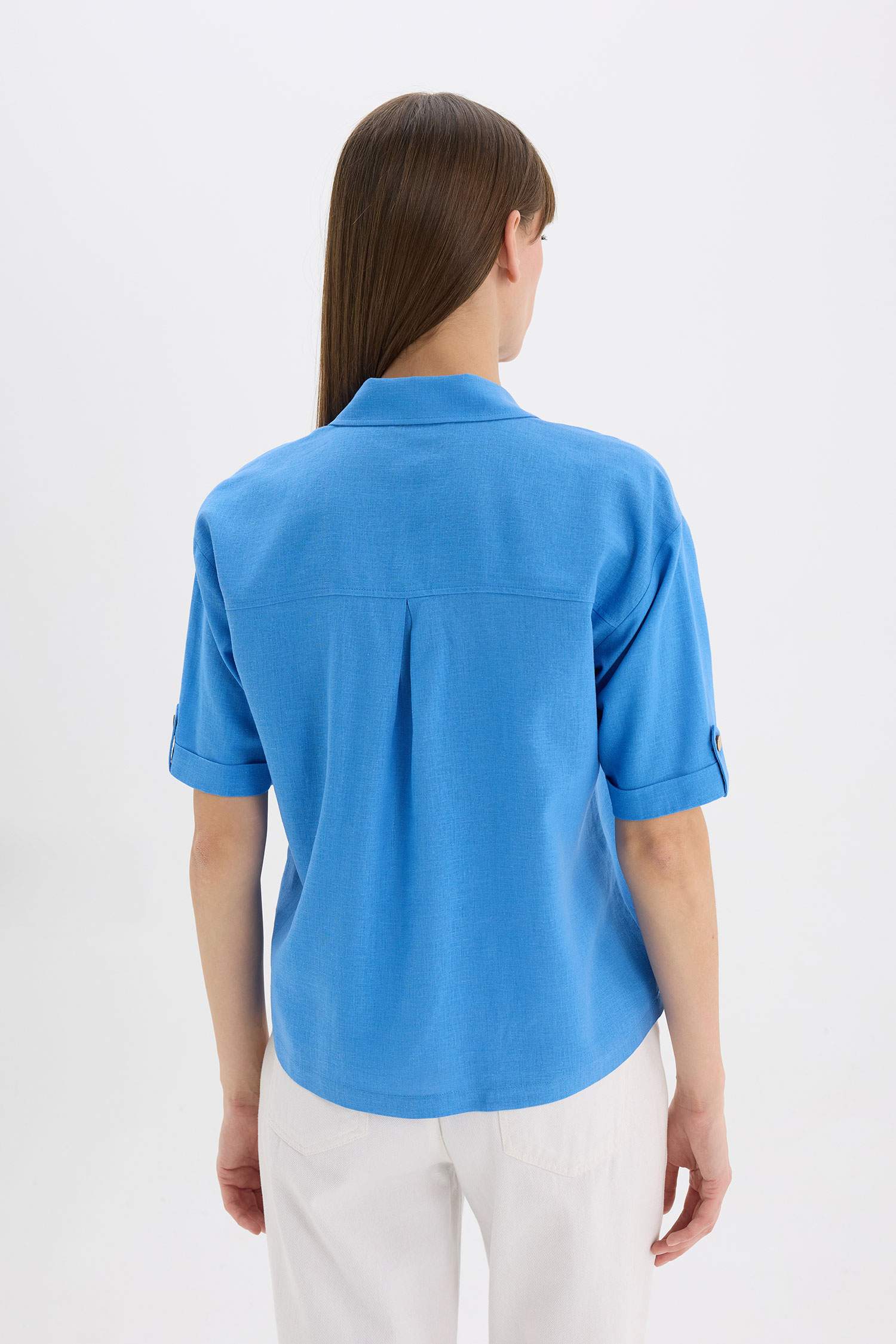 Chemise Boxy en lin mélangé à manches courtes