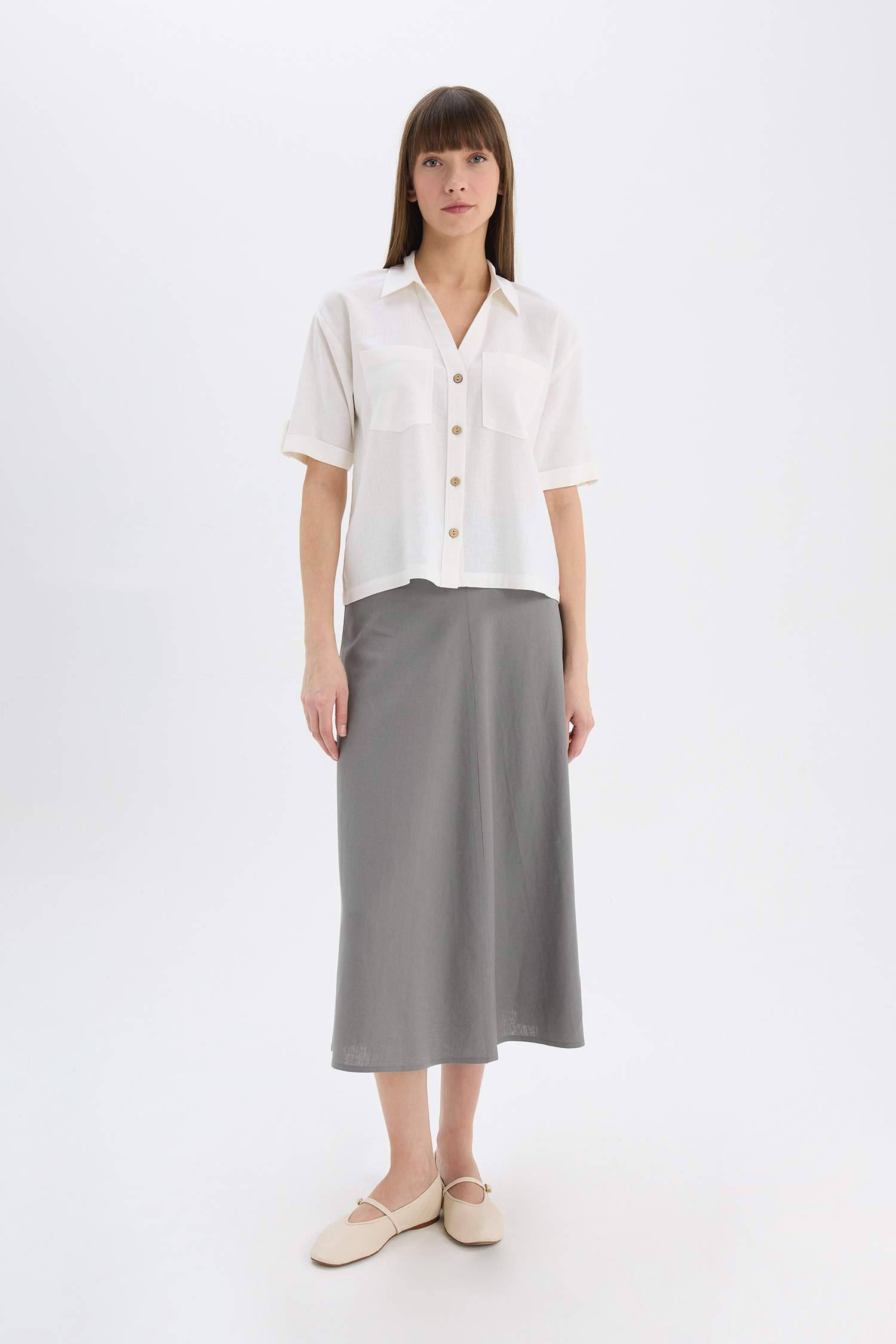 Chemise Boxy à manches courtes en lin mélangé