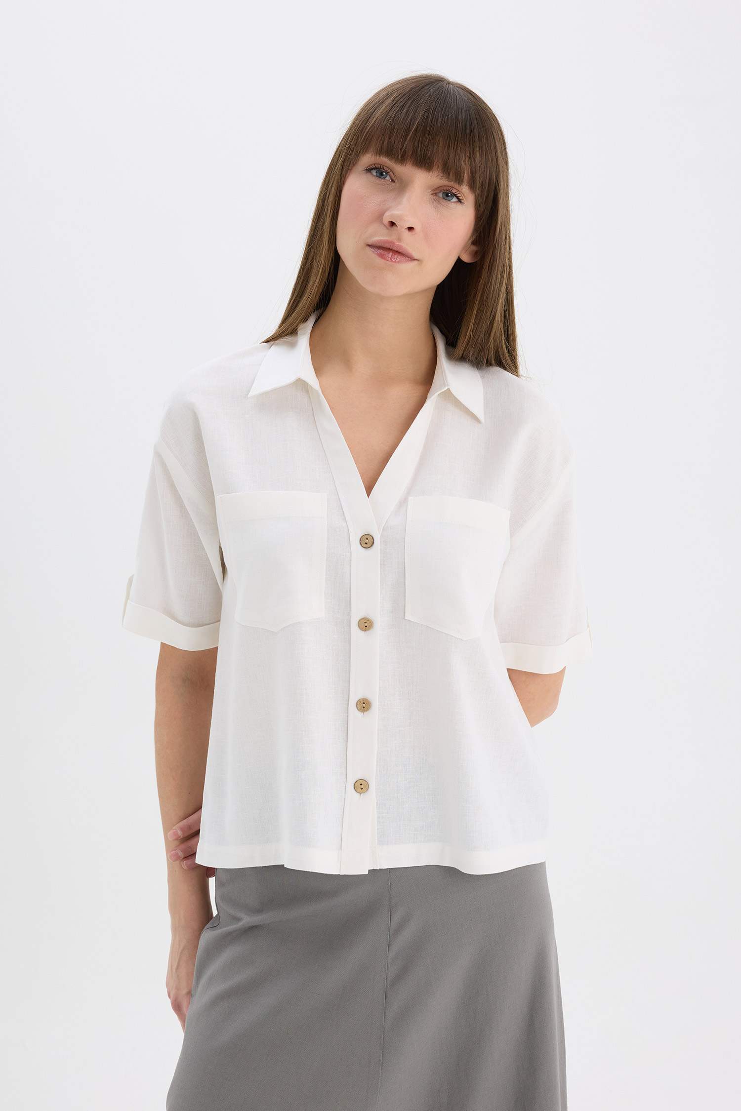 Chemise Boxy à manches courtes en lin mélangé