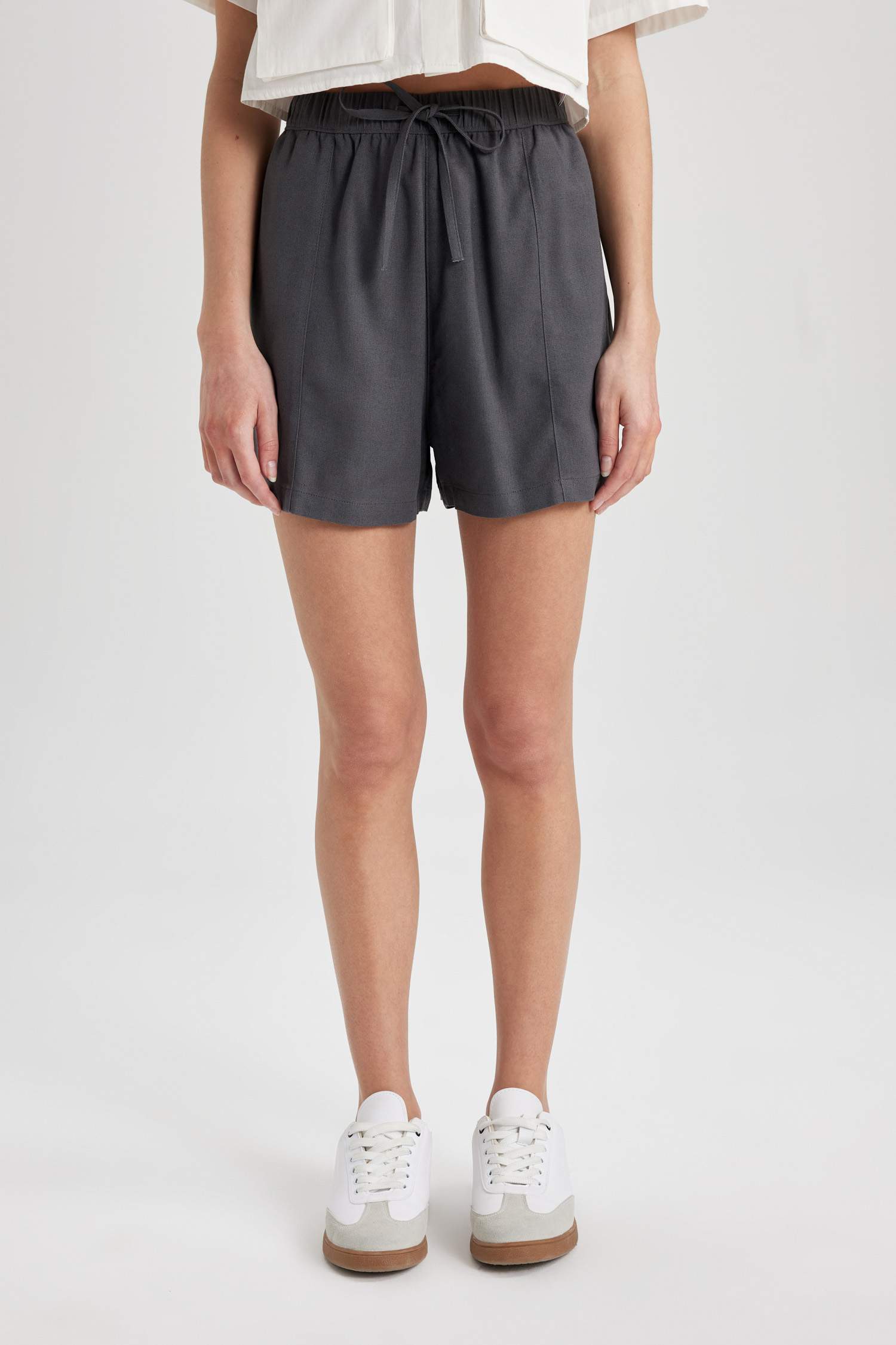 Regular Fit High Waist Linen Blend Shorts