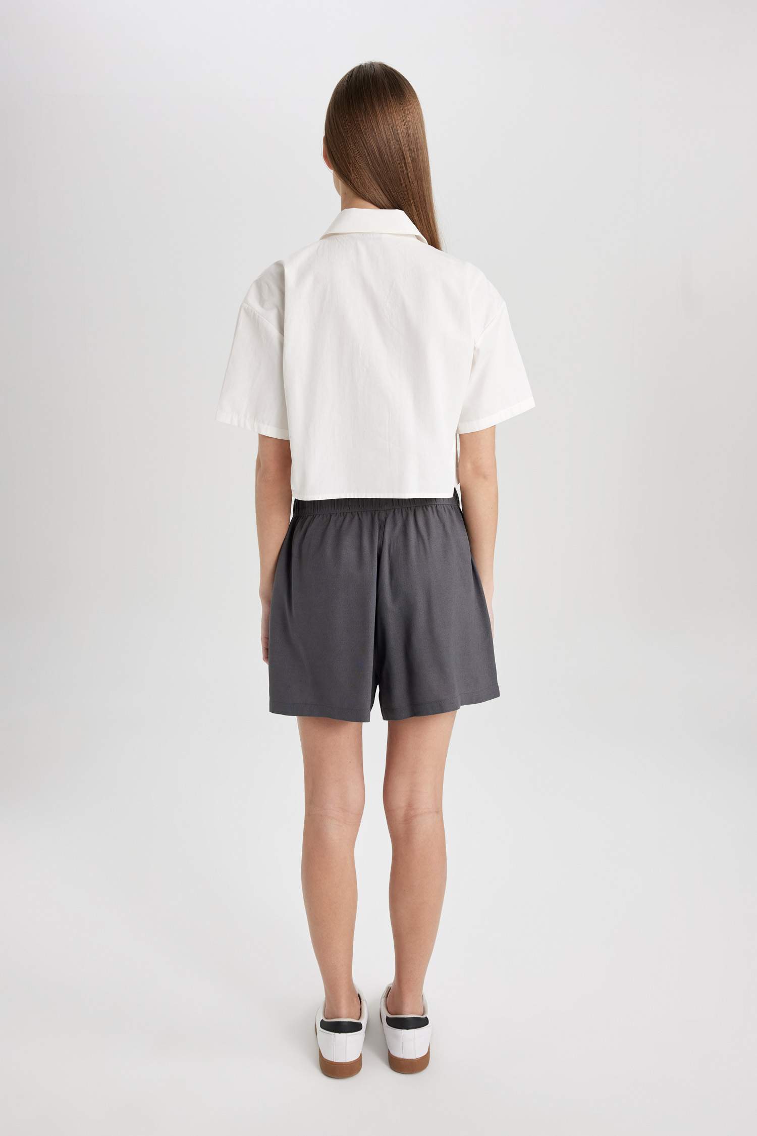 Regular Fit High Waist Linen Blend Shorts