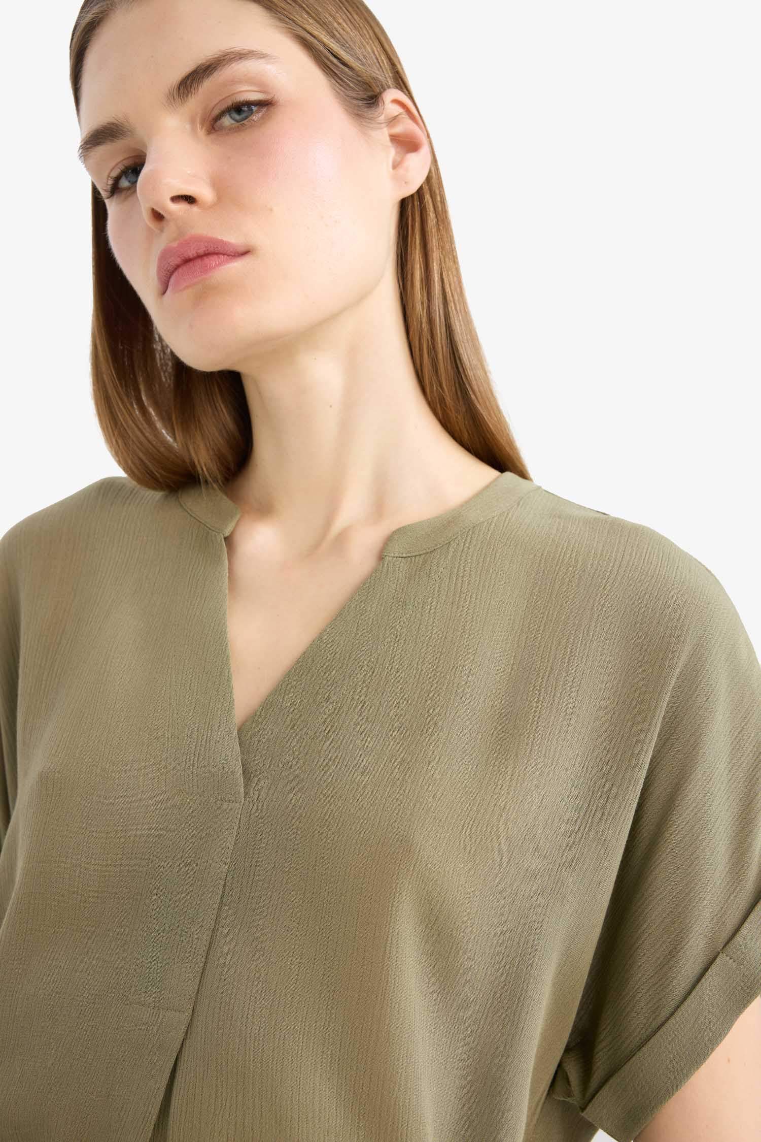 қалыпты пішім с мойын Қысқа жеңді Блуза