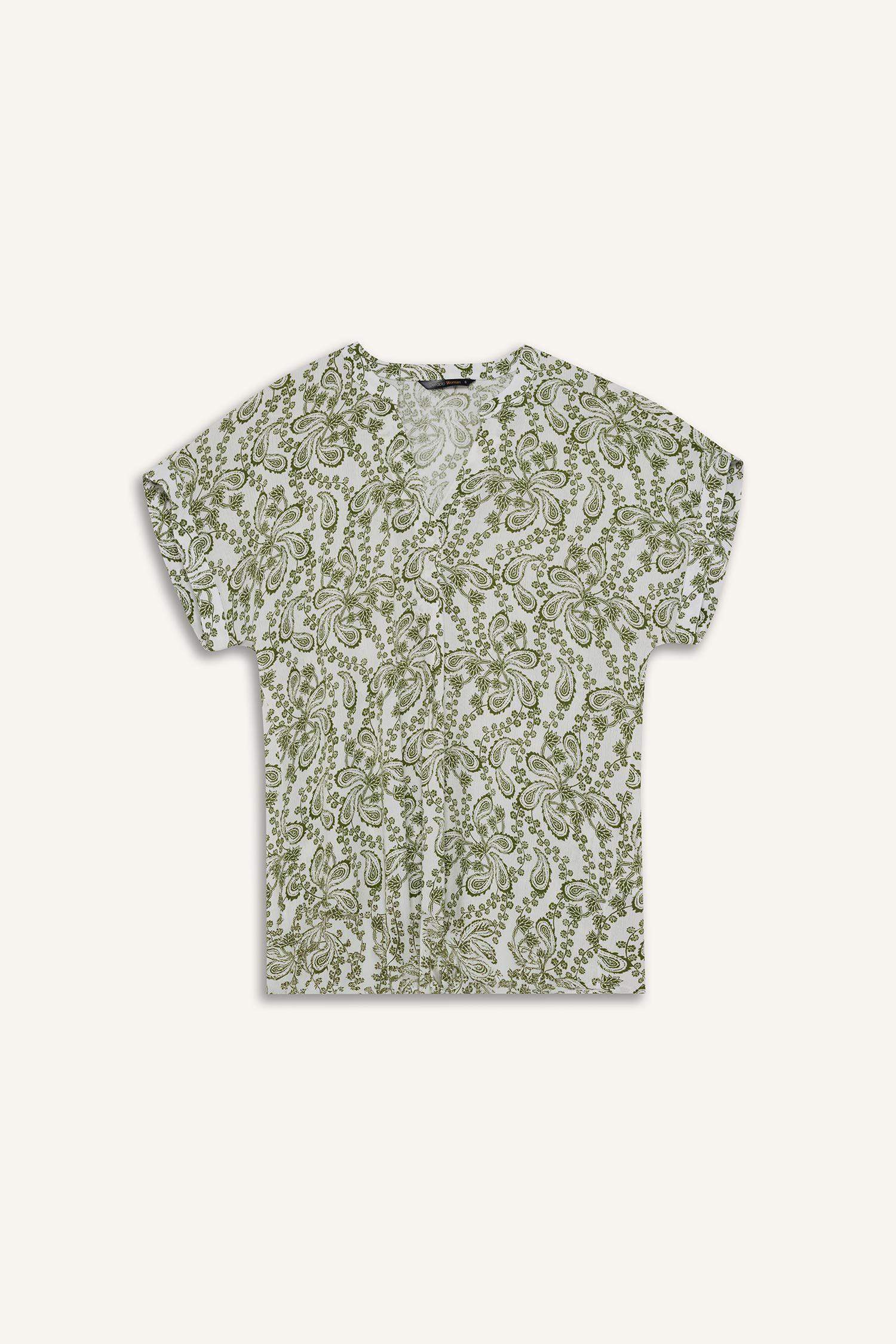 қалыпты пішім басып шығарылған с мойын Қысқа жеңді Блуза