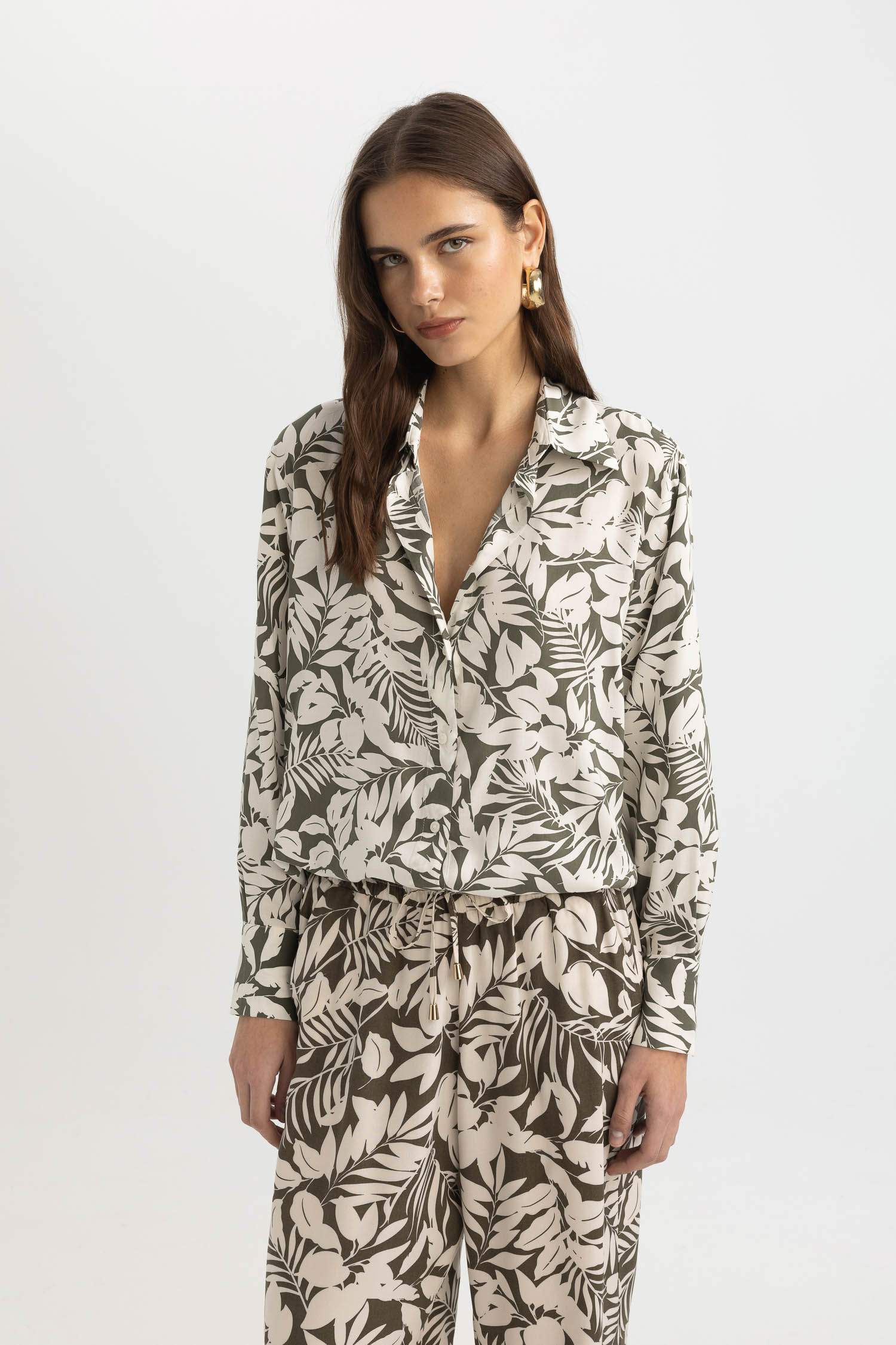 Tunique Oversize à Manches Longues Coupe Chemise Col Chemise