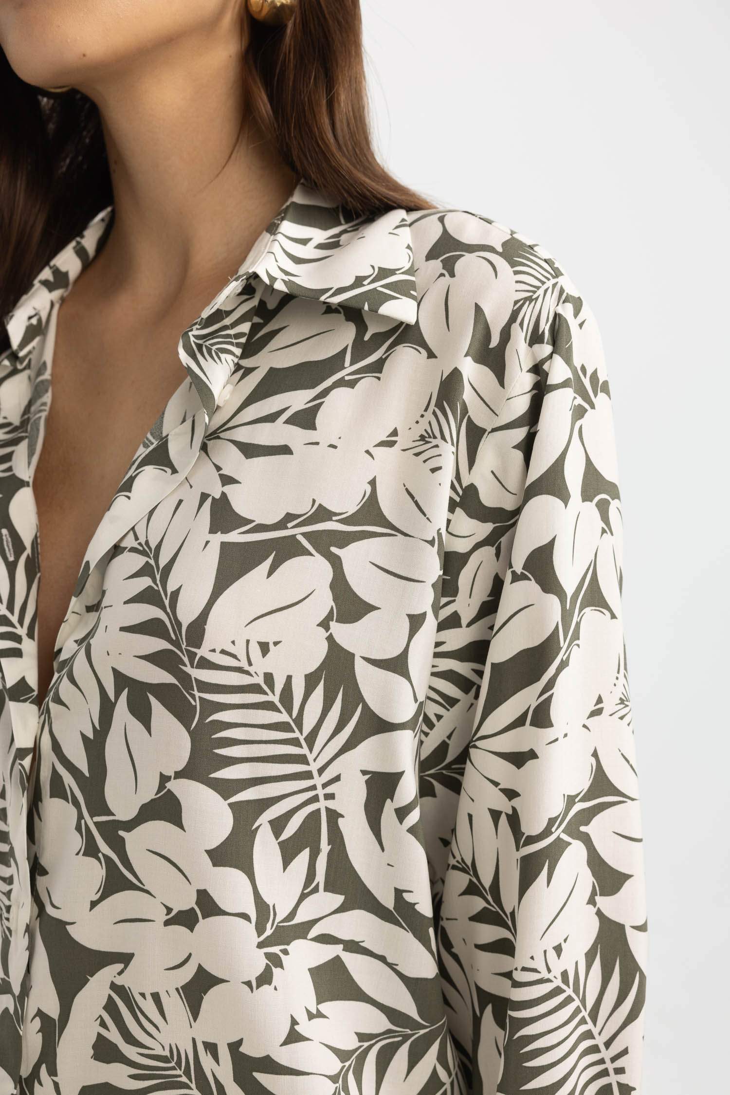 Tunique Oversize à Manches Longues Coupe Chemise Col Chemise