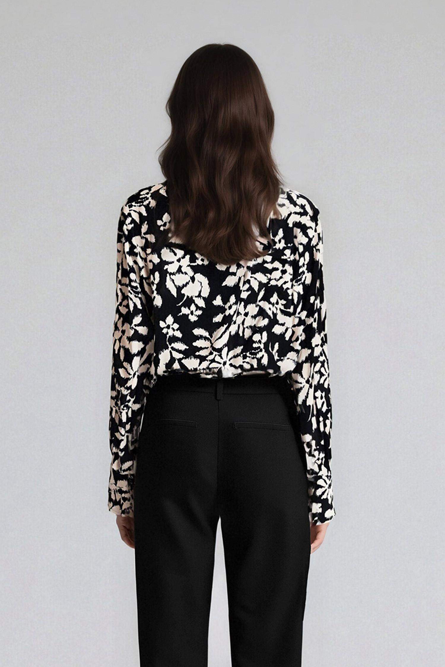 Oversize Fit Shirt Collar Printed Long Sleeve Tunic