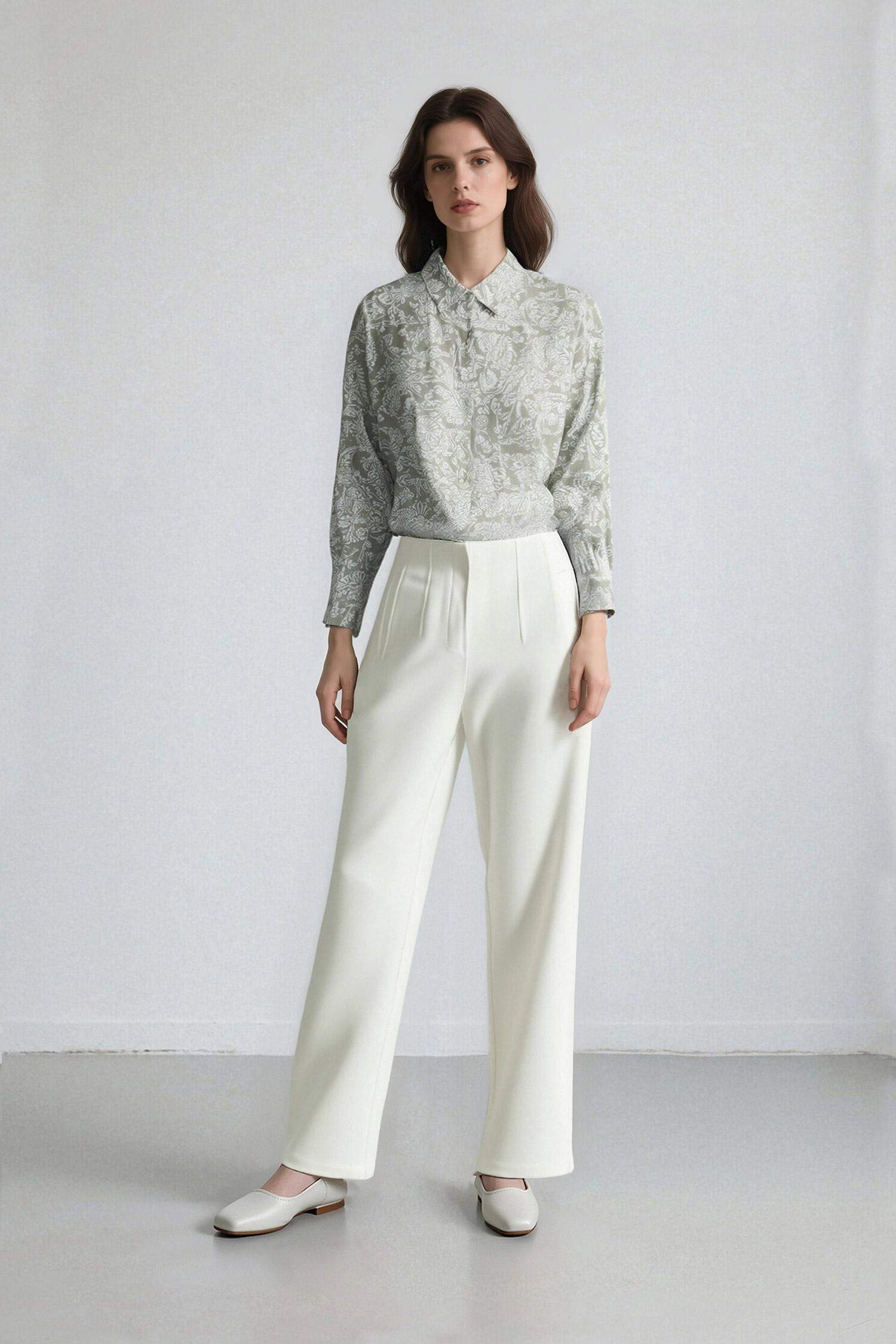 Oversize Fit Shirt Collar Printed Long Sleeve Tunic