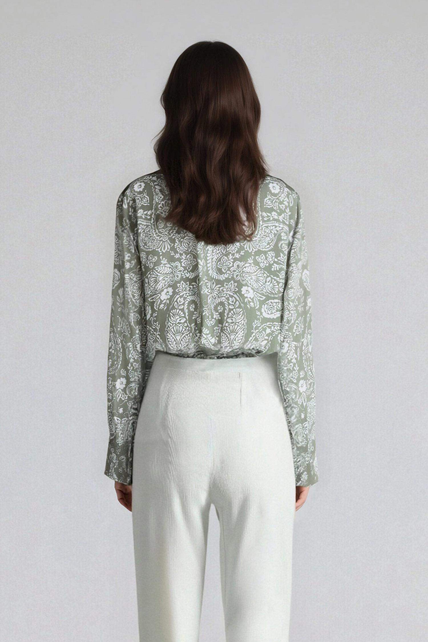 Oversize Fit Shirt Collar Printed Long Sleeve Tunic