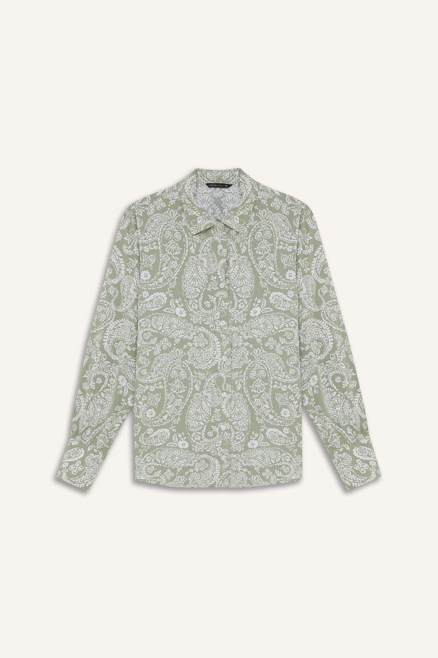 Oversize Fit Shirt Collar Printed Long Sleeve Tunic