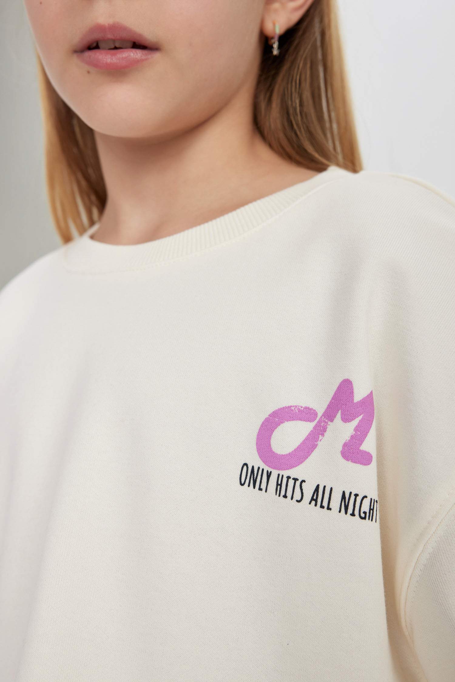 Kız Çocuk Crop Sırt Baskılı Bisiklet Yaka Sweatshirt