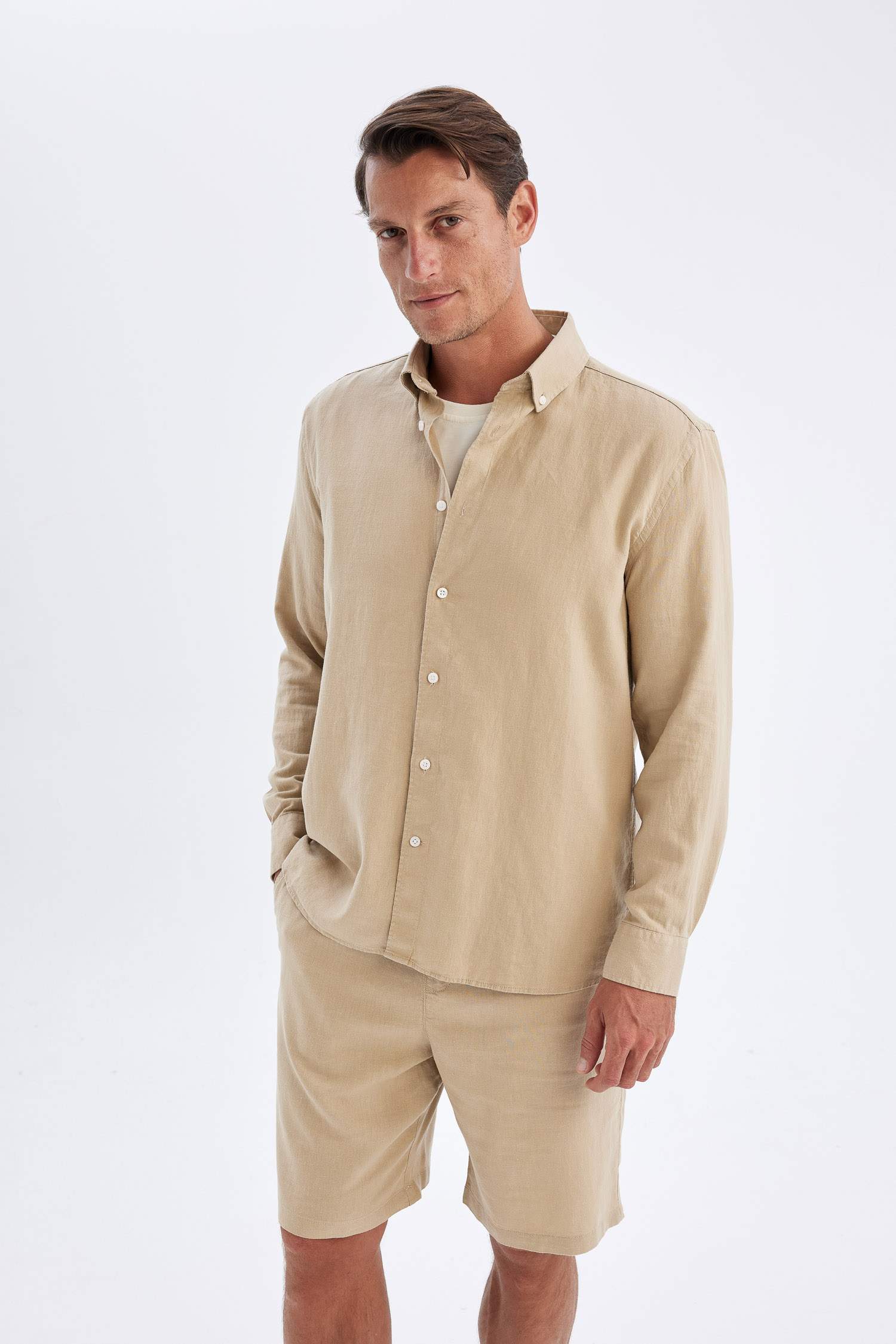 قميص بولو ردن طويل قطن قصة مريحة