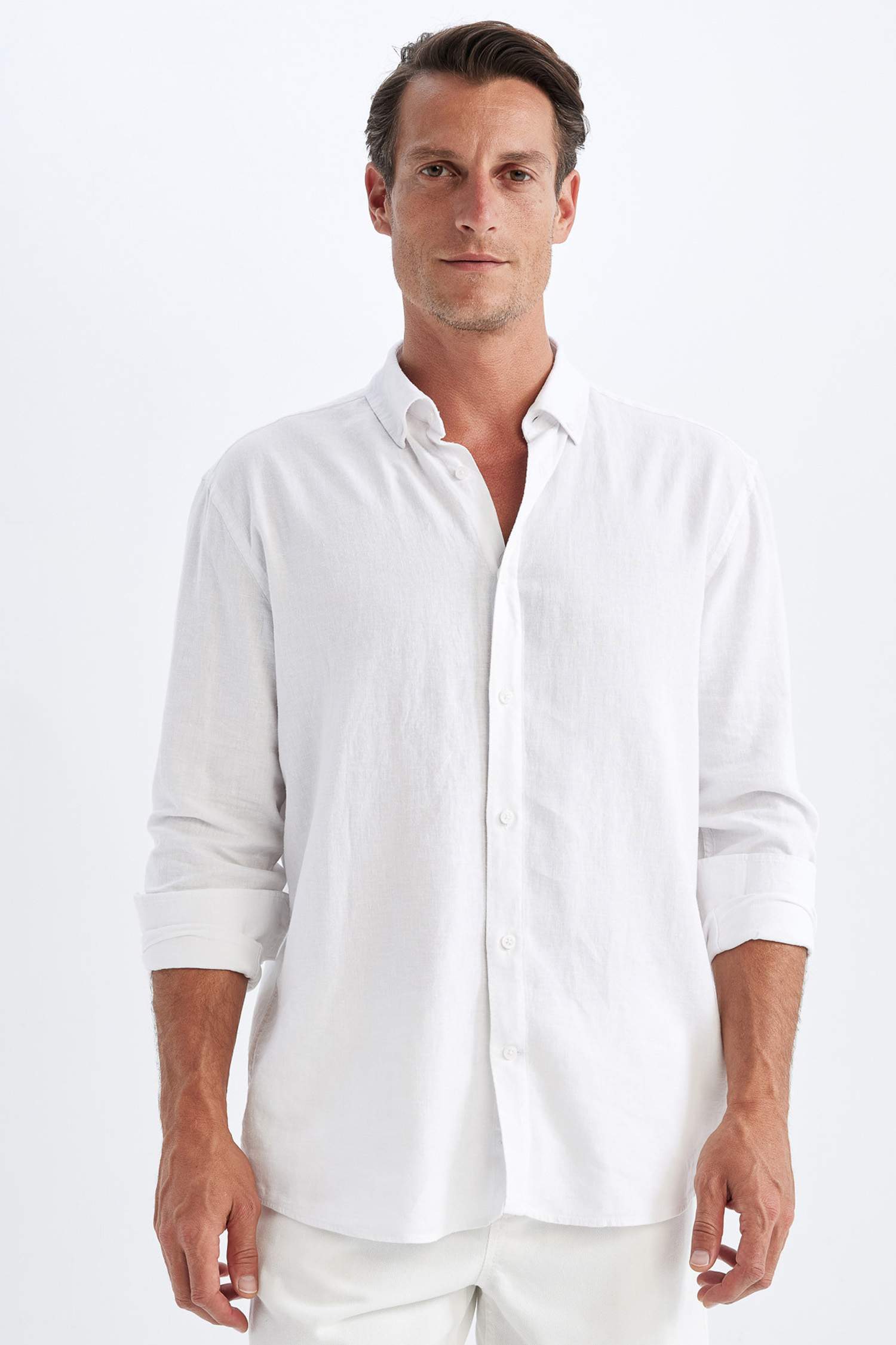 Relax Fit Polo Collar Cotton Long Sleeve Shirt