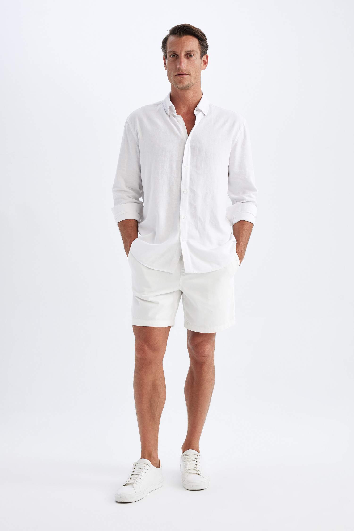 Relax Fit Polo Collar Cotton Long Sleeve Shirt