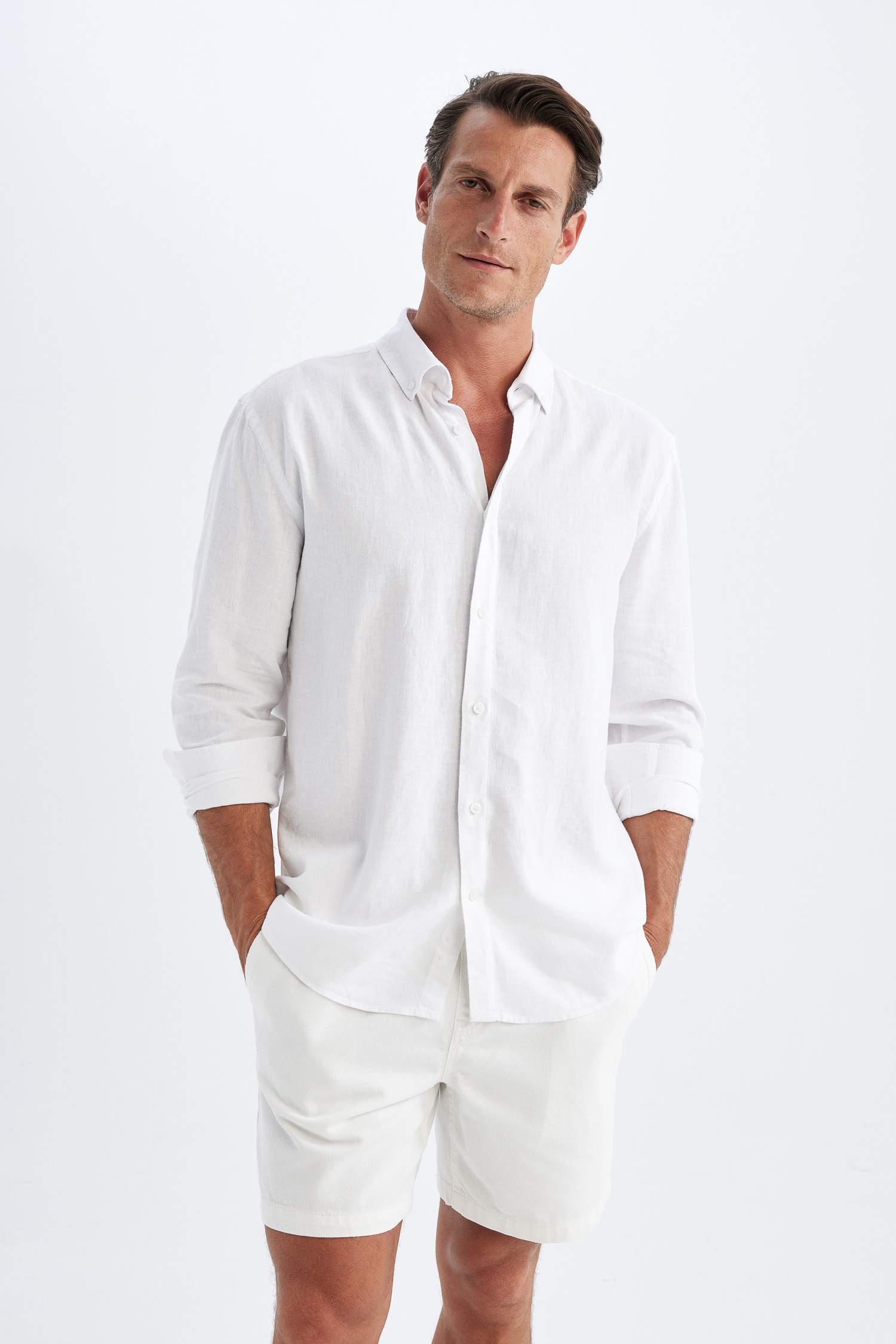 Relax Fit Polo Collar Cotton Long Sleeve Shirt