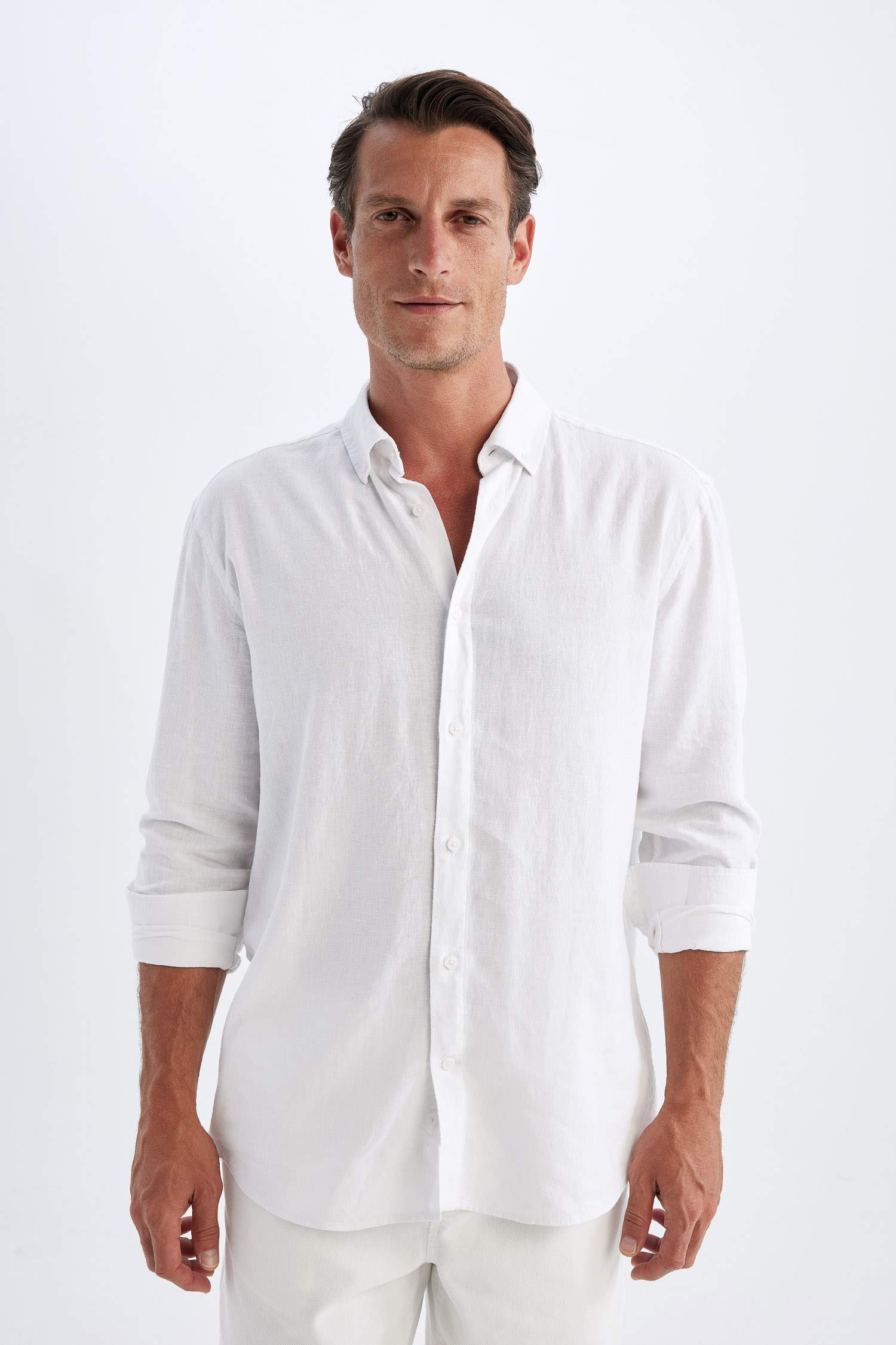 Relax Fit Polo Collar Cotton Long Sleeve Shirt