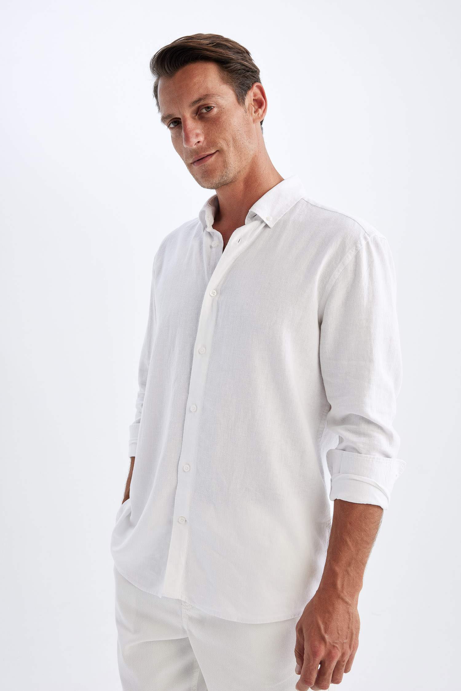 Relax Fit Polo Collar Cotton Long Sleeve Shirt