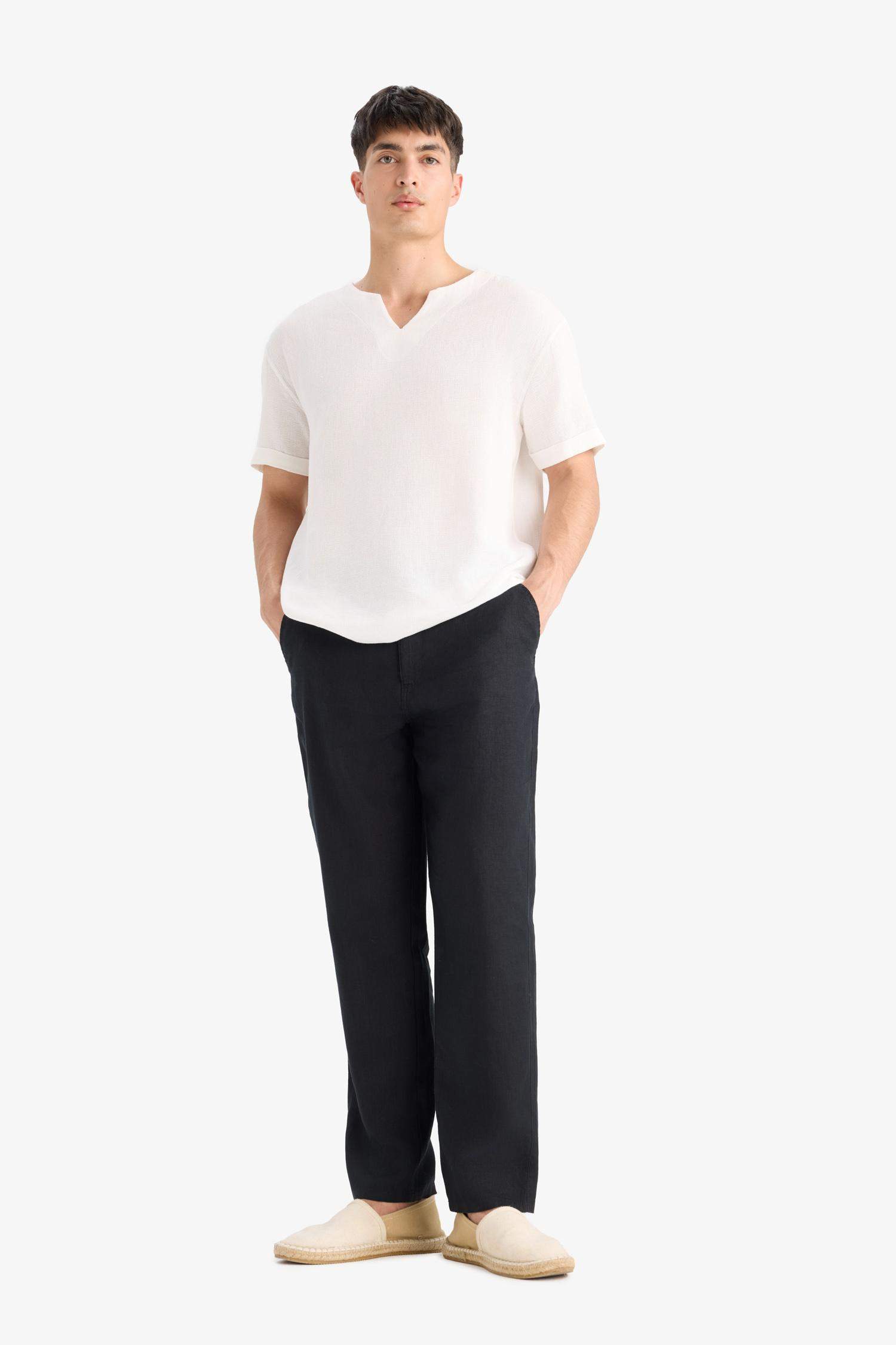 %100 Keten Relax Fit Rahat Kesim Düz Paça Yazlık Pantolon